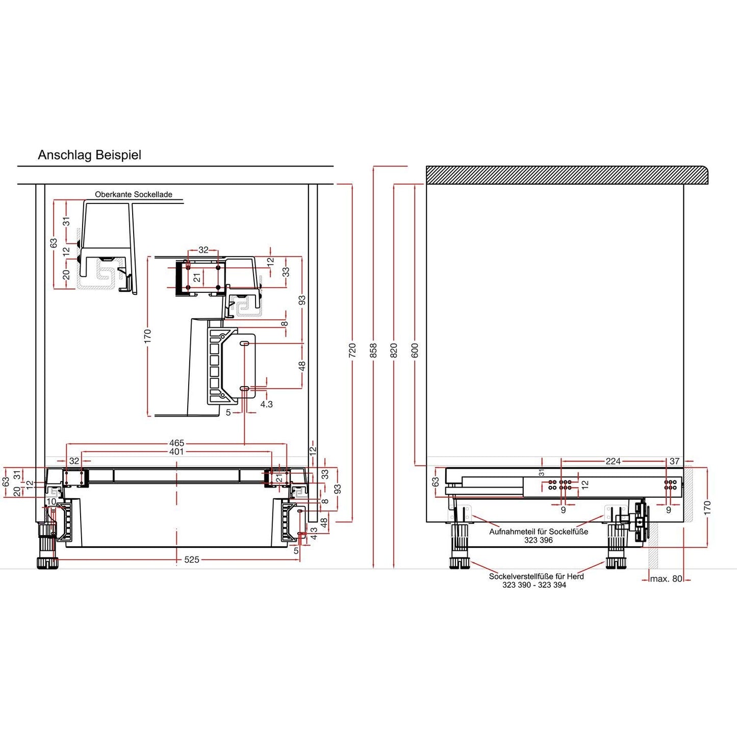 Kitchen base cabinet stove base drawer drawer for built-in oven 60cm 4-piece.