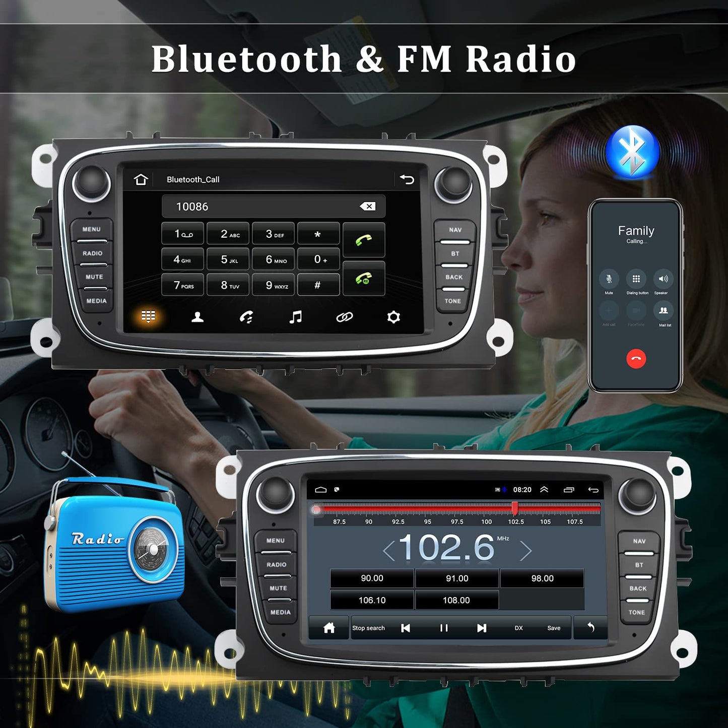 Android car radio for Ford Focus with GPS navigation CAMECHO 7 inch capacitive touchscreen car radio Double Din with Bluetooth/USB/WiFi/FM/EQ Rearview camera for Ford Mondeo S-Max C-Max Galaxy +CANBUS.