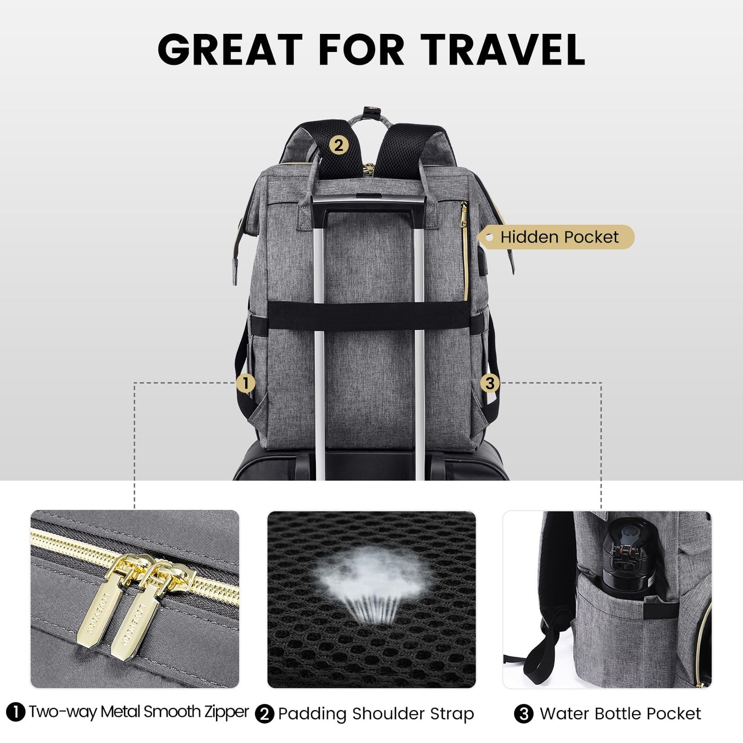 LOVEVOOK Laptop Backpack for Women 17 Inch, Waterproof Student Backpack with Handle, Large School Bag, for Business University Travel Work, Gray