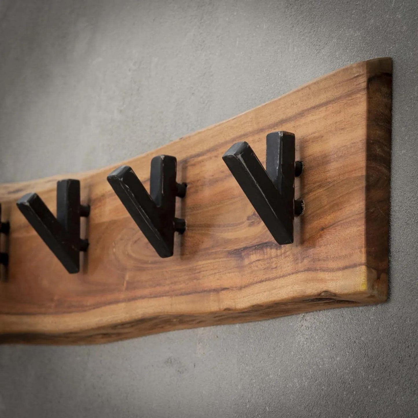 RINGO-Living wall coat rack 60cm - Slim clothing rack with 5 hooks for your jackets, coats, & scarves - Vintage clothes rack made of solid natural wood - Rustic wall shelf for the hallway