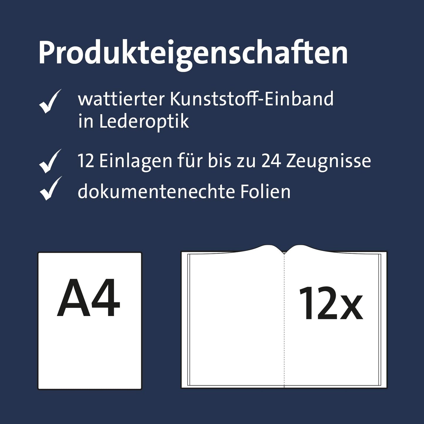 Transcript folder - with 12 A4 clear sleeves, document-safe - Document portfolio (Dark Blue)