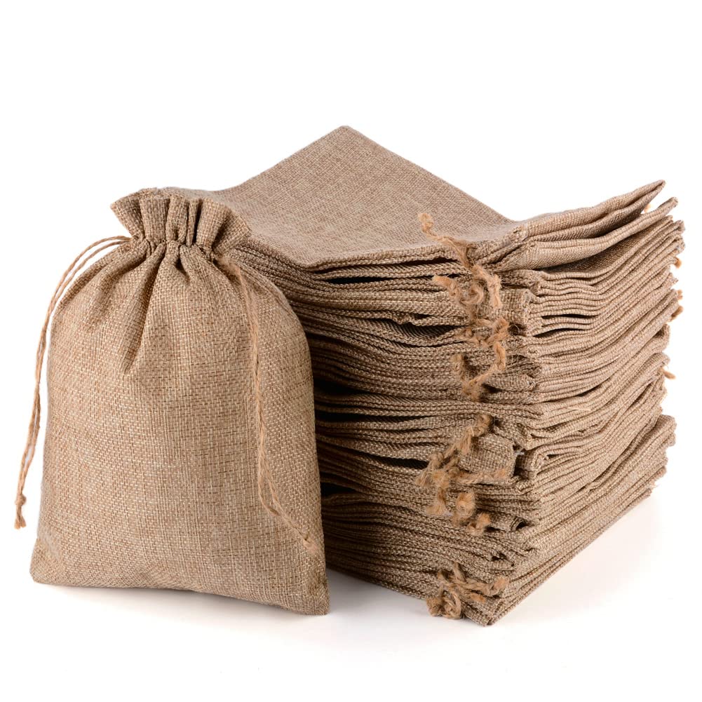 CLTPY 30 Pieces Burlap Bags 15x20 cm with Drawstring, Gift Bags Cotton Bags for Advent Calendar, Jewelry Wedding Party Favors Christmas