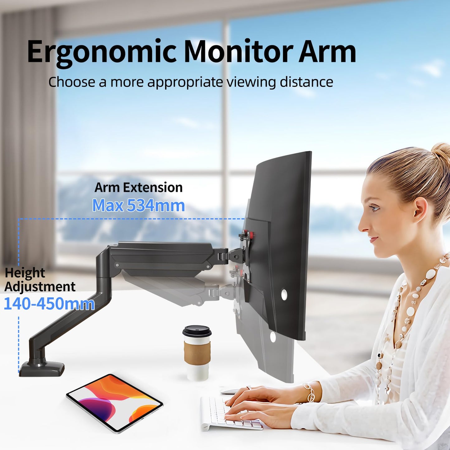 Suptek monitor mount for 13-32 inch LED LCD screen up to 9kg, monitor arm with gas spring, 360° rotation height adjustable swivel tilt, monitor bracket VESA 75x75/100x100mm, MD01A.