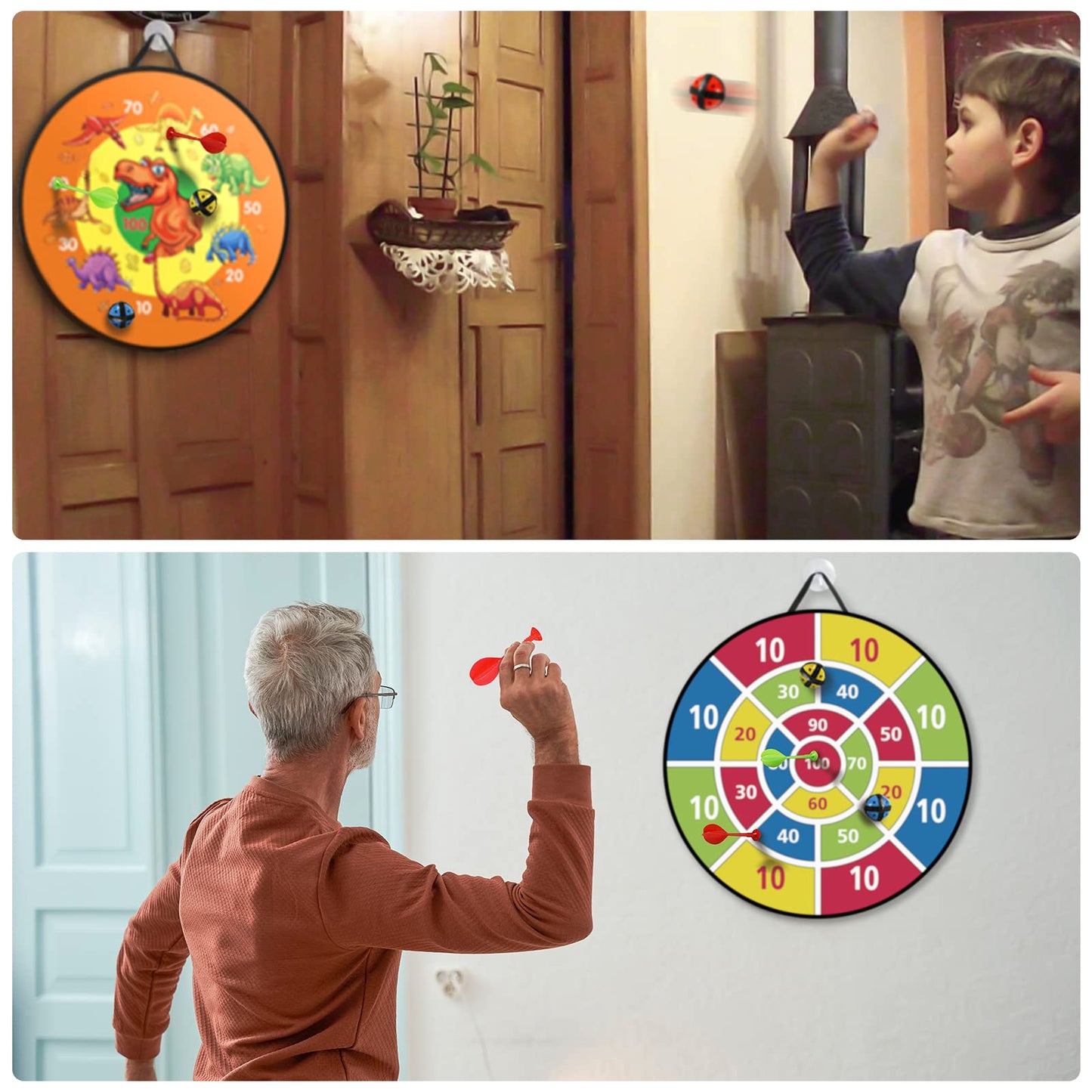 Children's dart board - 26 inches, Montessori toy with dinosaur theme dart board with 12 balls board games toy, two-sided safe game gift outdoor indoor game choice, 66cm