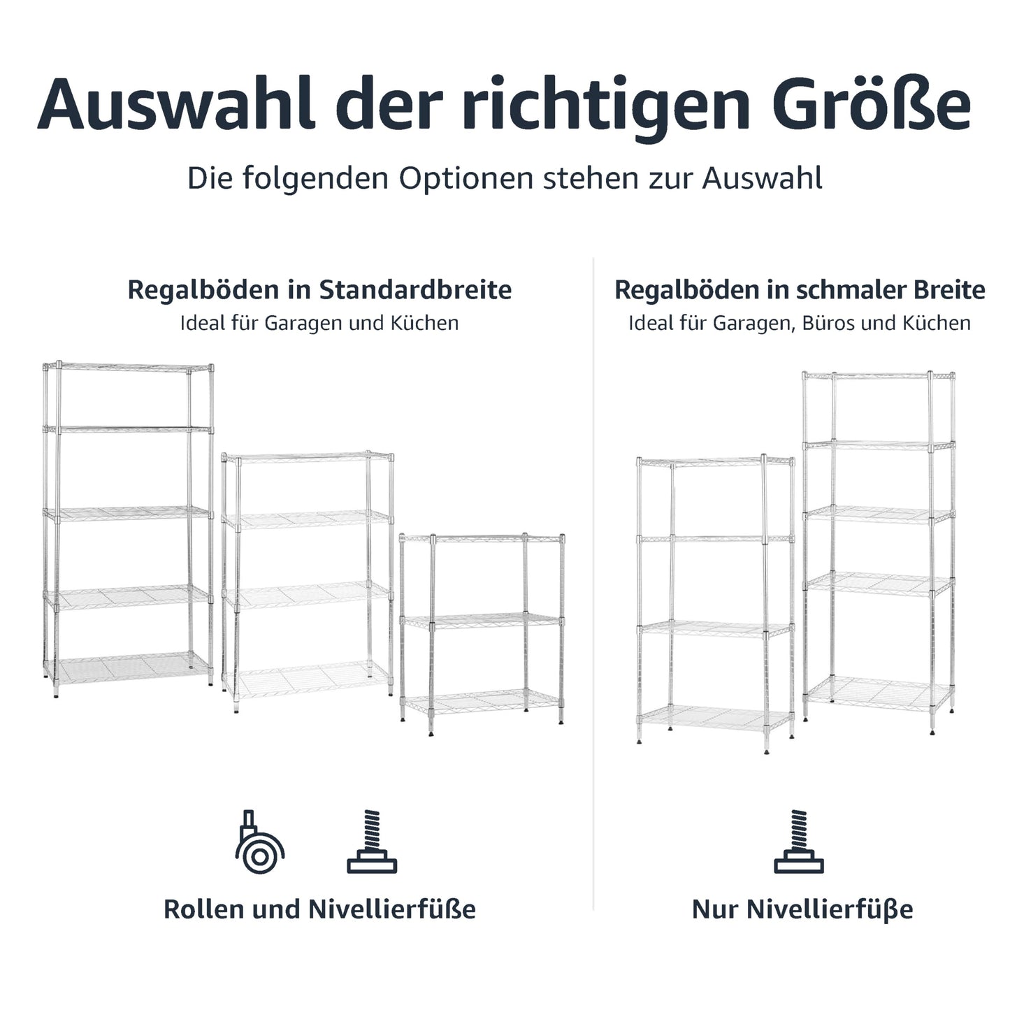 Amazon Basics 5-Shelf Storage Unit, Medium on 4-inch casters with adjustable shelves and leveling feet, max. 1,500 lbs, Chrome, 14 x 30 x 65 inches (D x W x H)