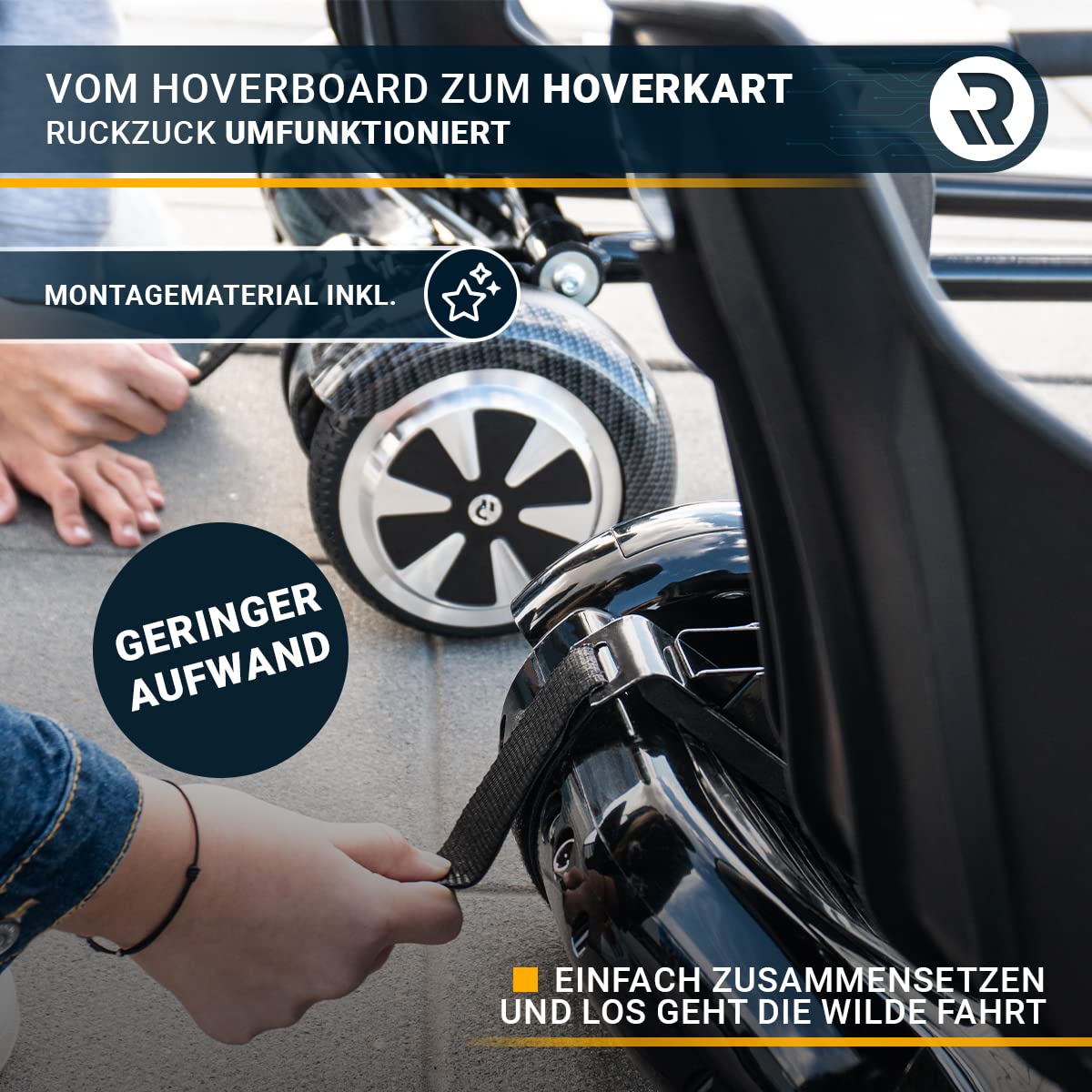 Robway Hoverkart | ๐๐๐ ๐๐๐๐๐๐๐๐ ยฎ - W1 W2 W3 & universal for 6.5" / 8" / 10" Boards - Hoverboard Seat - Hoverseat - Hovercart Seat - Rubber tires - Kids & Adults (Black)