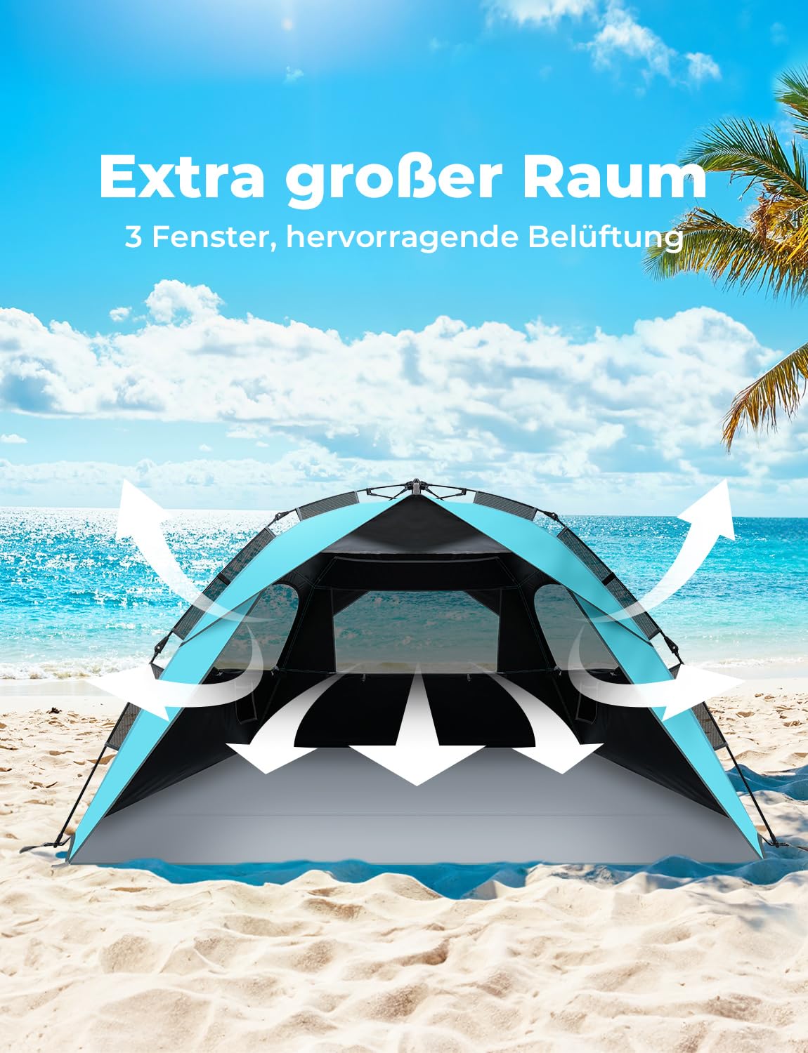 Glymnis Quick Up Beach Tent Automatic Beach Tent UV Protection 50+ Windproof Small Packing Size Blue Beach Tent for 4 to 6 People