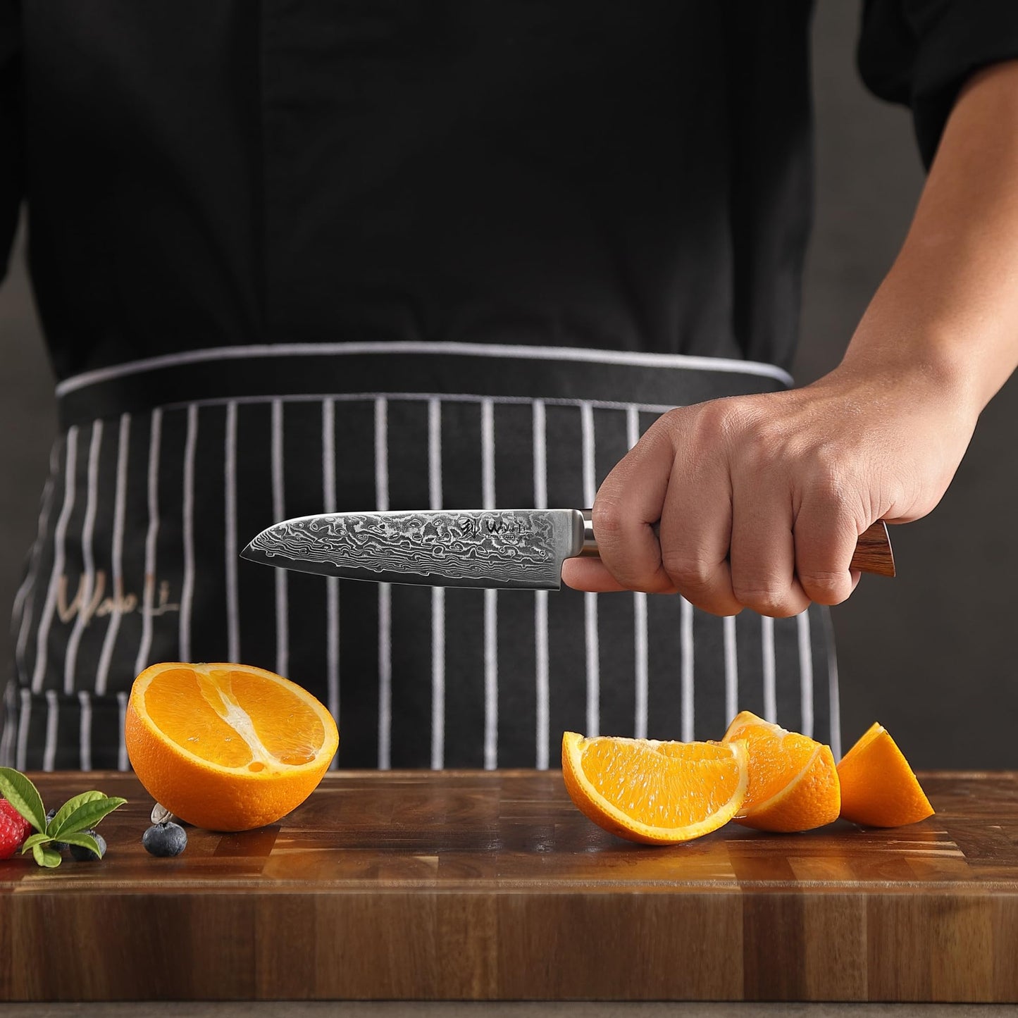 Wakoli EDIB Pro Damascus Santoku Knife | 11 cm blade made of 67 layers of Damascus steel with VG10 core | Pakkawood handle | Santoku knife for vegetables, fruits & meats | Kitchen knife in gift box