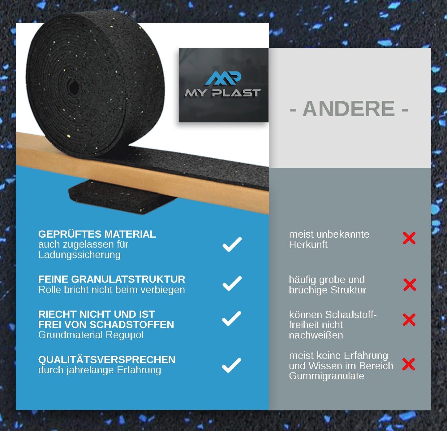 10,000 x 80 x 6mm terrace pad strips for terrace construction | Terrace pad roll made of rubber granules | Terrace spacers