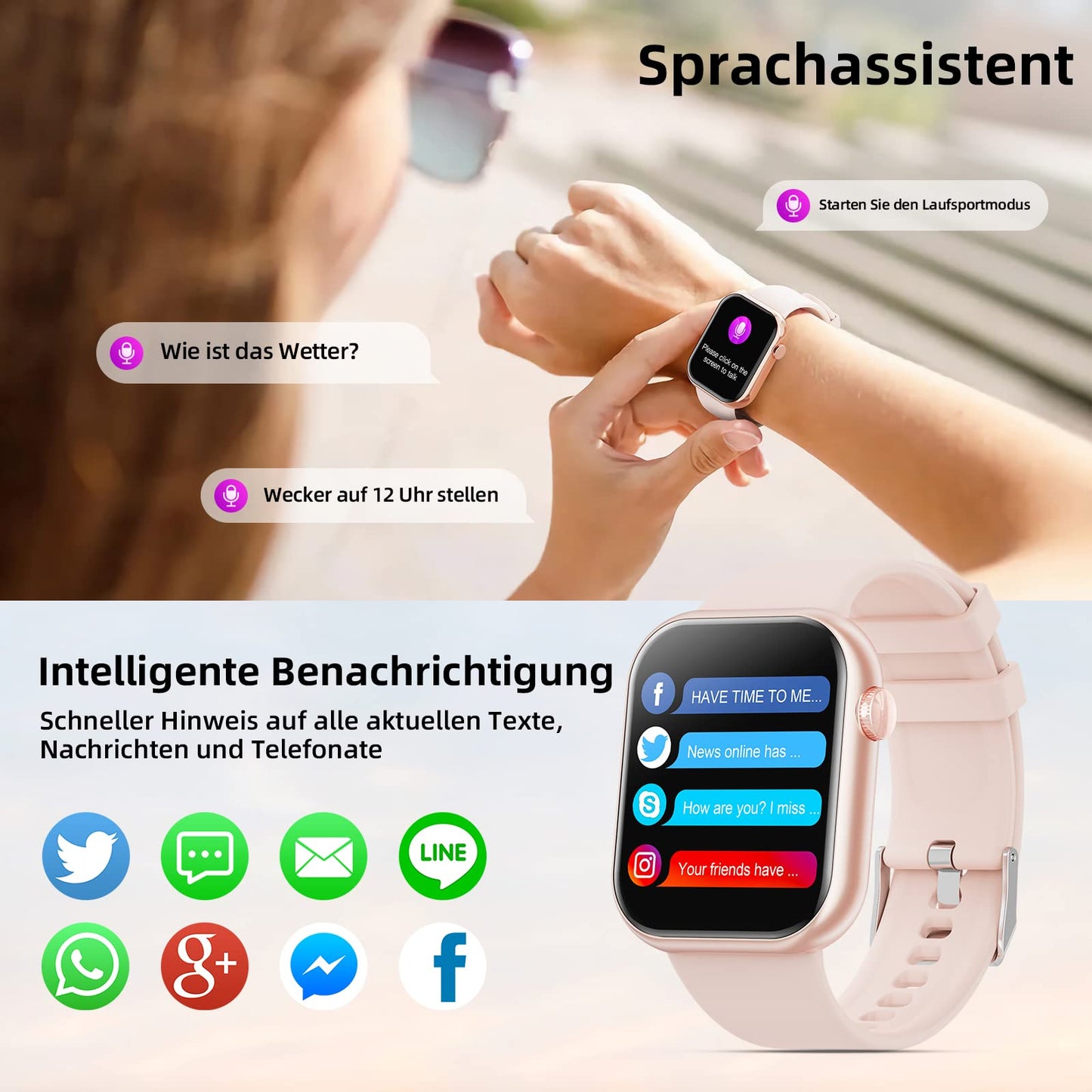 Smartwatch for women and men, 1.85" inch touchscreen smart watch with Bluetooth calls, watch for women and men with 140+ sports modes SpO2 heart rate monitor sleep tracker pedometer, wristwatch for iOS Android