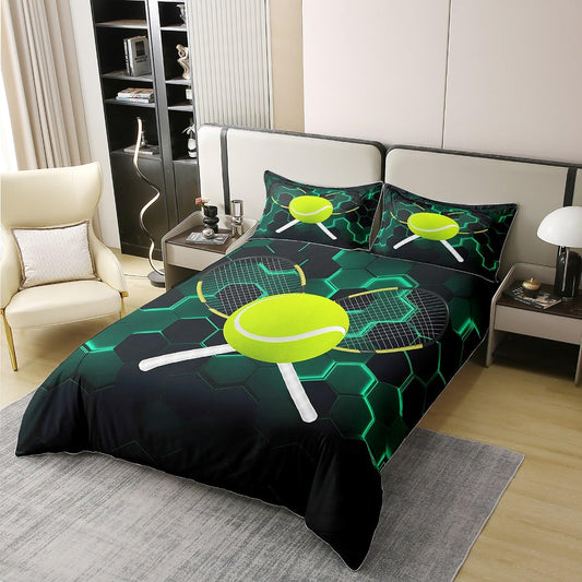 Richhome 135x200 duvet cover Tennis Sports 100% pure bedding set Tennis racket Green games bedding set Neon Honeycomb Hexagon comforter cover for room