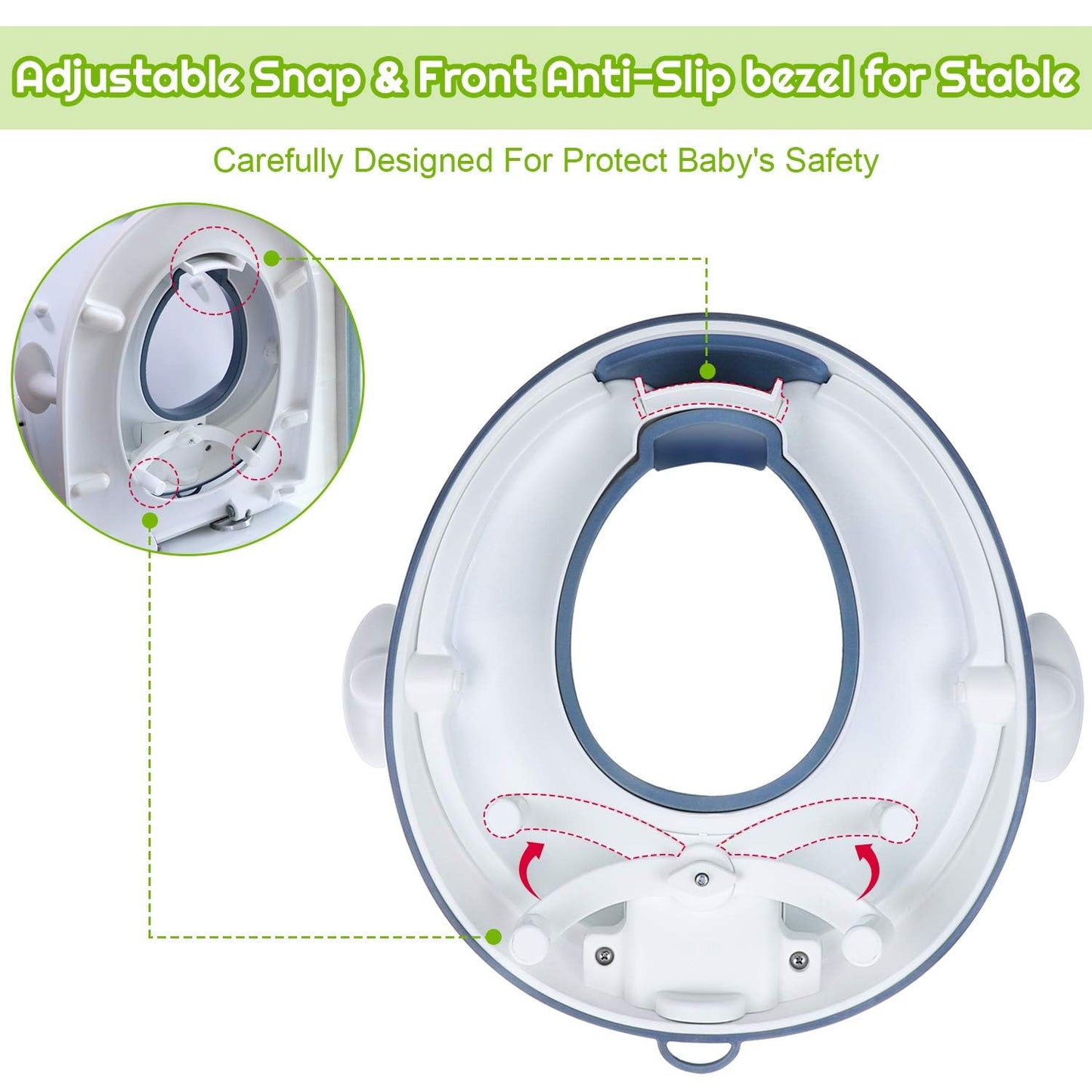 Angelbliss toilet seat for kids, baby potty training toilet trainer, children's toilet seat for boys and girls, double anti-slip cushion seat, with handle and splash guard.