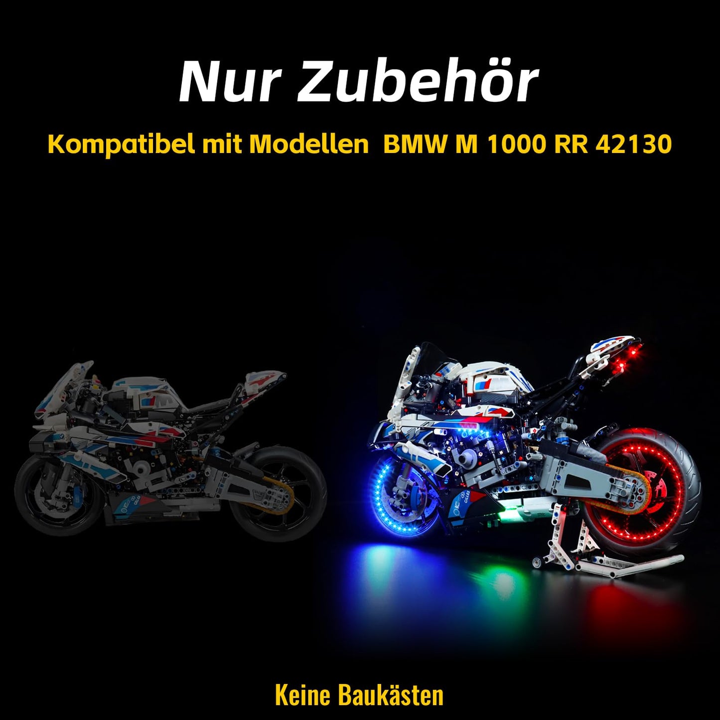 Remote Control Light Kit Compatible with Lego 42130 Technic BMW M 1000 Rr Motorcycle Collectible Building Kit (No Model), DIY Lighting Set for Motorcycle, Decoration Light for 42130 Creative Gift