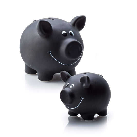3x ceramic piggy bank, black | chalkboard paint for labeling including lock & key | dimensions: approx. 17.5 x 13.5 x 14.4 cm | gift idea for saving enthusiasts of all ages