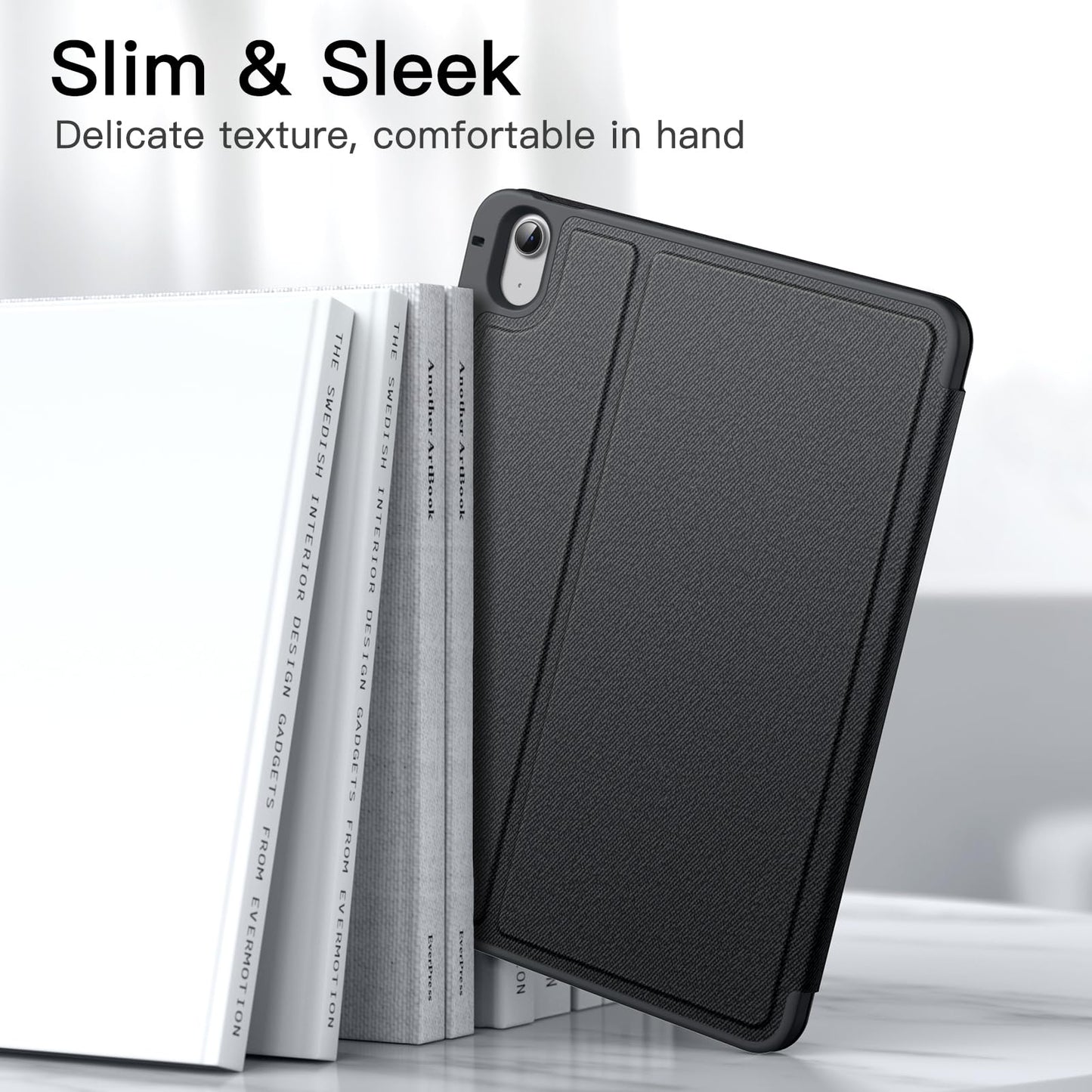 JETech case for iPad Air 11-inch M3/M2 (2025/2024), iPad Air 5/4 (2022/2020 5th/4th gen 10.9-inch) with pencil holder, slim folio stand tablet cover, multi-angle viewing (Black)