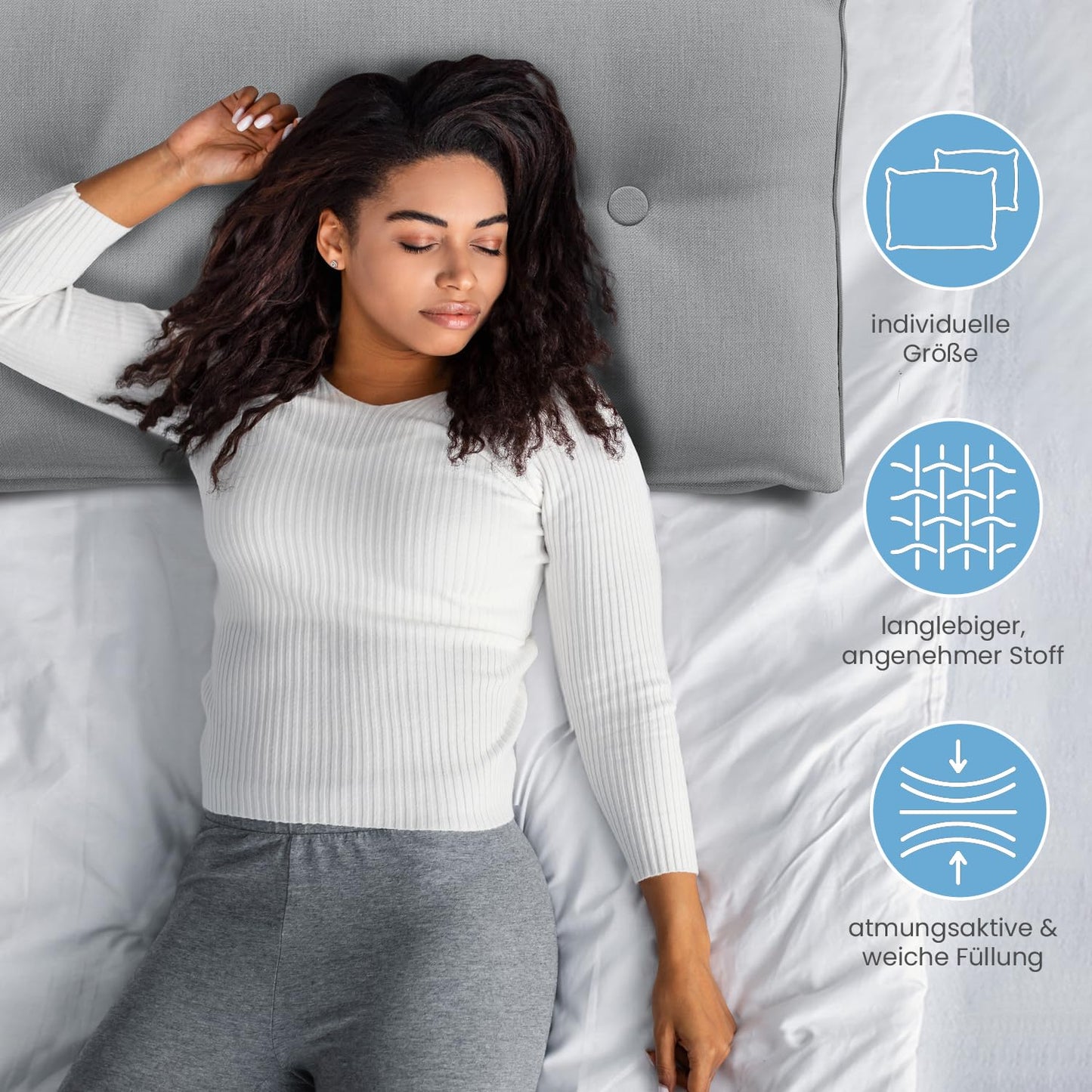 ELONEO back cushion 160 cm wide, wedge pillow suitable for bed and sofa, triangular reading pillow, pillow with removable and washable cover, with convenient side pocket.