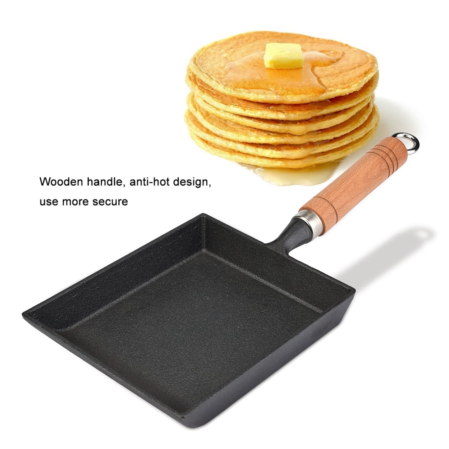 Pokerty Tamagoyaki Pan, Mini Iron Omelette Pan with Anti-heat Wood Handle for Tamagoyaki Omelette Pancakes