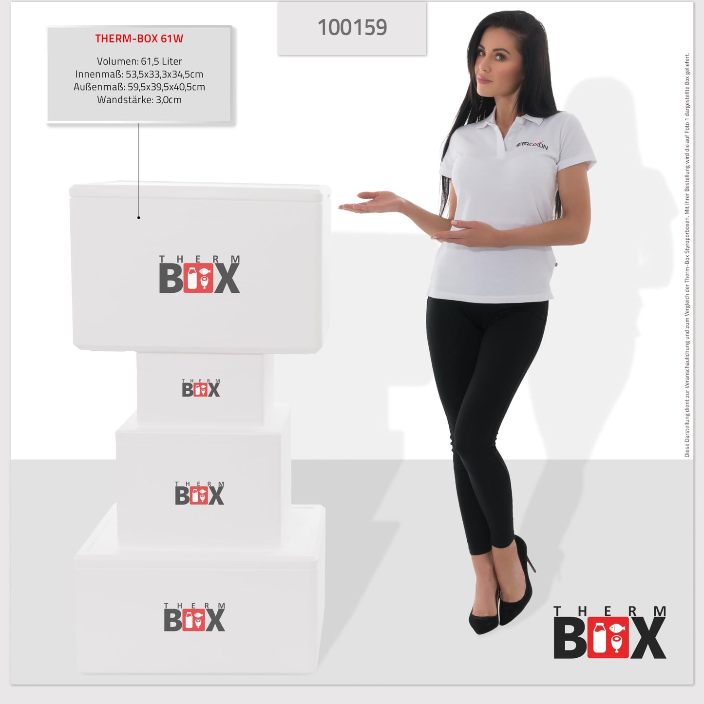 THERM-BOX Styrofoam box 61W Inside: 53x33x34cm Wall: 3cm Volume: 61.5L Insulated box Cooler box Warm-keeping box Reusable