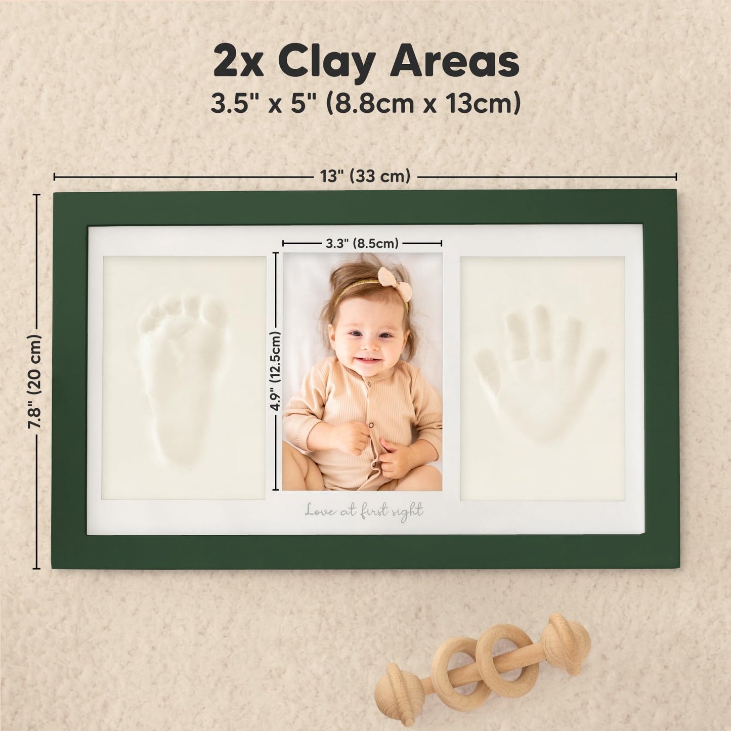 Baby handprint and footprint set - Baby hand and foot plaster cast for newborns - Baby handprint photo frame - Baby footprint plaster cast set - Baby shower footprint kit (Hunter Green)