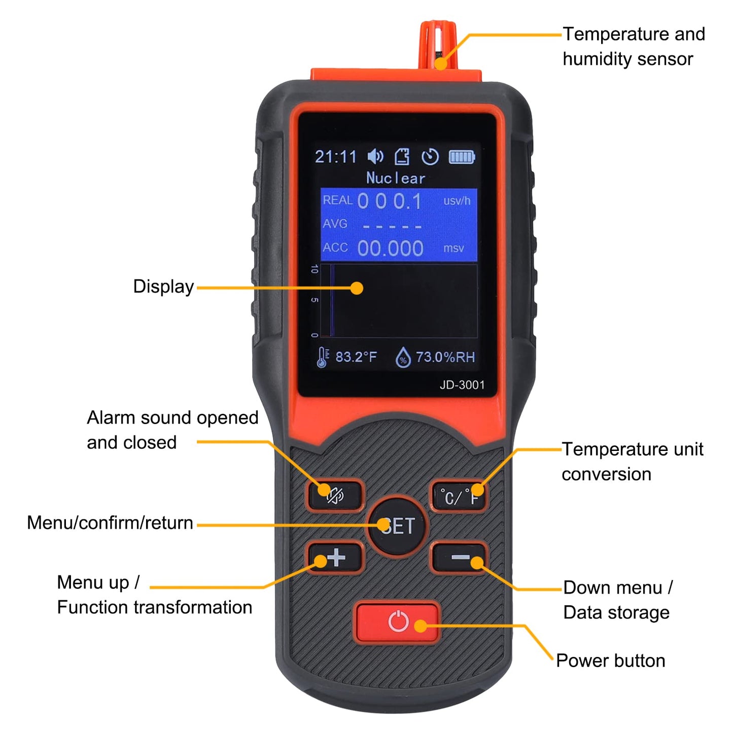 JD-3001 Nuclear Radiation Detector Geiger Counter Contamination Monitor Portable Outdoor Dosimeter Electromagnetic Radiation Detector