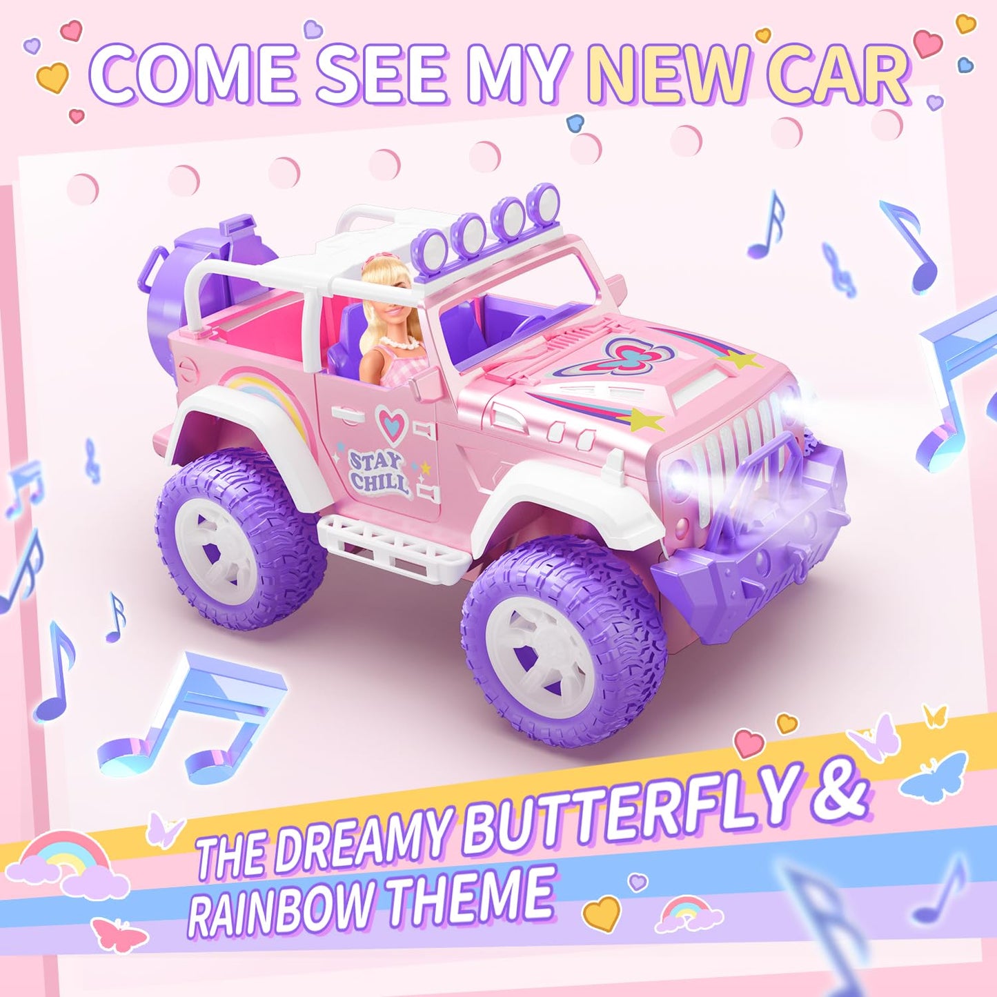 DEERC Pink Remote Control Car for Girls with Fog and Music, 1:16 RC Car with LED Lights for Kids, All-Terrain SUV Truck Gifts, Off-Road Toy Car, Girls Toy DE86-PI-DE4