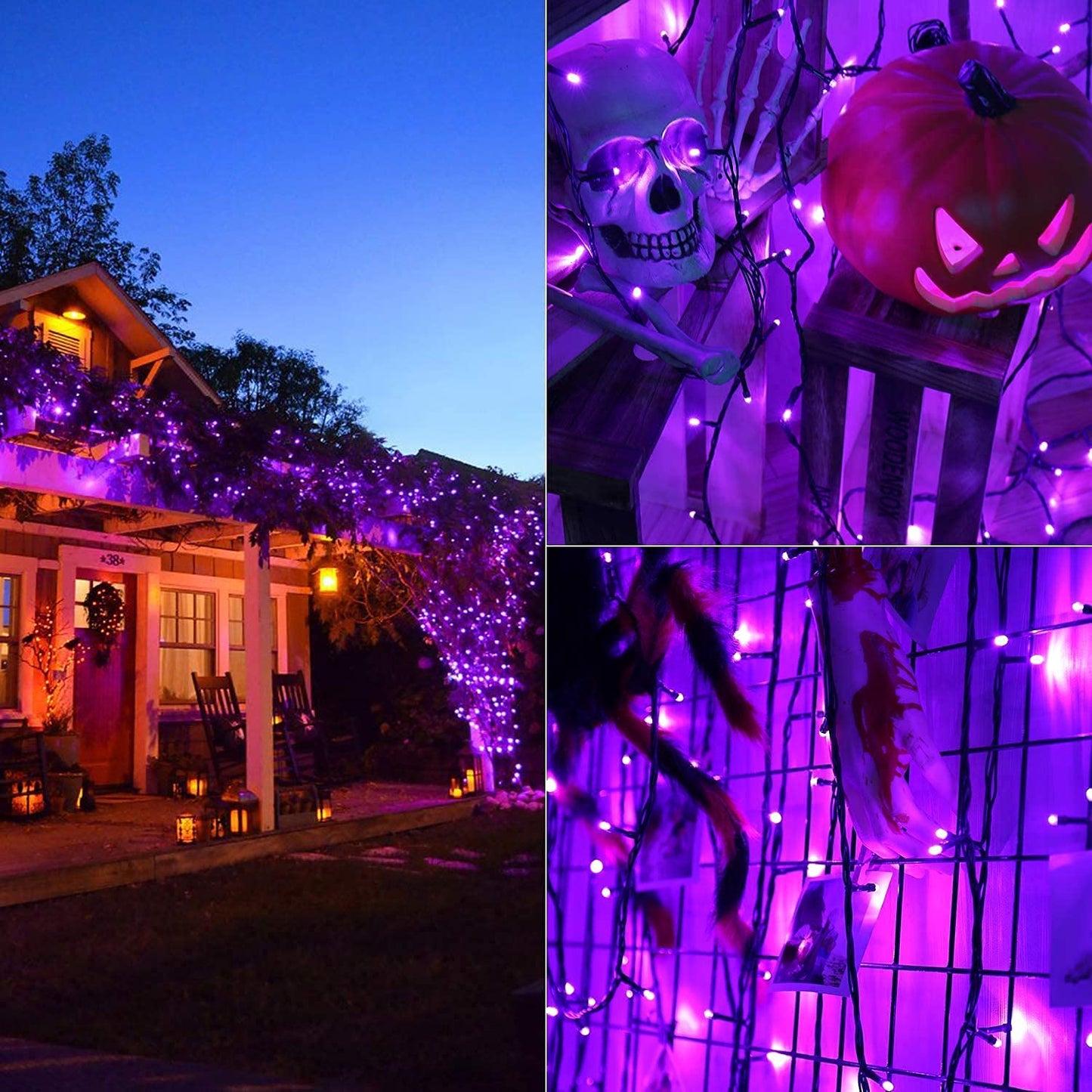 BrizLabs Halloween String Lights Outdoor, 20M 200 LED Purple Christmas String Lights Outside Battery Operated 8 Modes Waterproof Christmas Tree for Indoor Garden Balcony Window Horror Party Celebration Decor