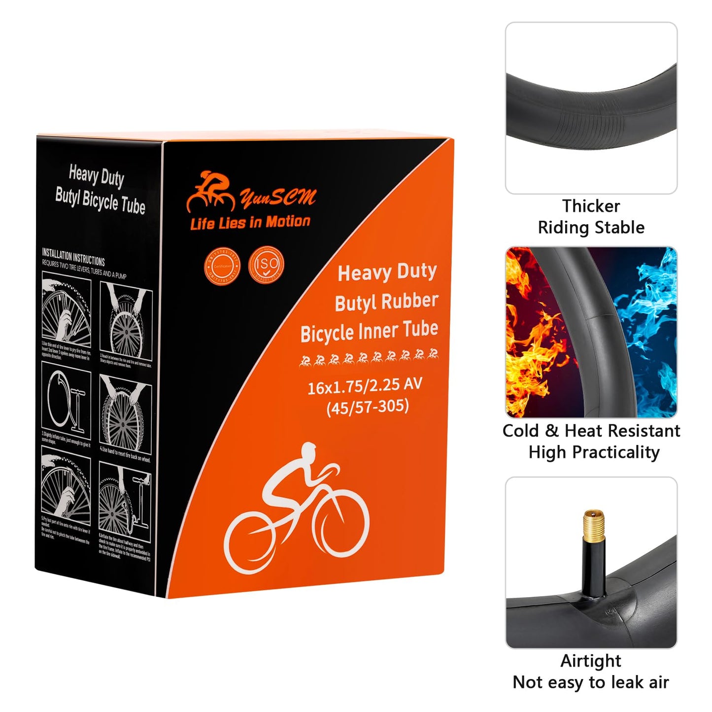 YunSCM 2PCS 45/57-305 Thickened 16 inch Tube 16x1.75 16x1.95 16x2.10 16X2.125 16X2.25 AV32mm Valve Compatible with Road Bikes, Mountain Bikes, Electric Bikes 16 inch Bike Tube 16x1.75/1.95/2.10/2.25