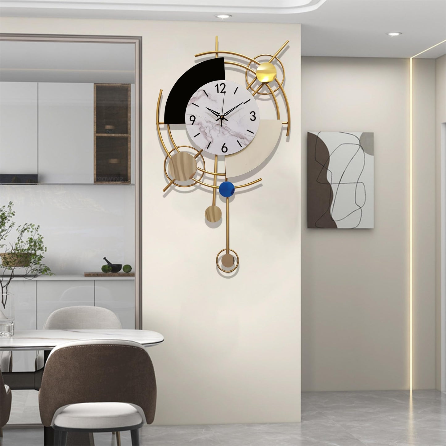 GERHWASH Large Wall Clock 70x42cm Silent - Modern design with Roman numerals, Black-Gold - Premium decoration for living room, bedroom & dining room wall clock