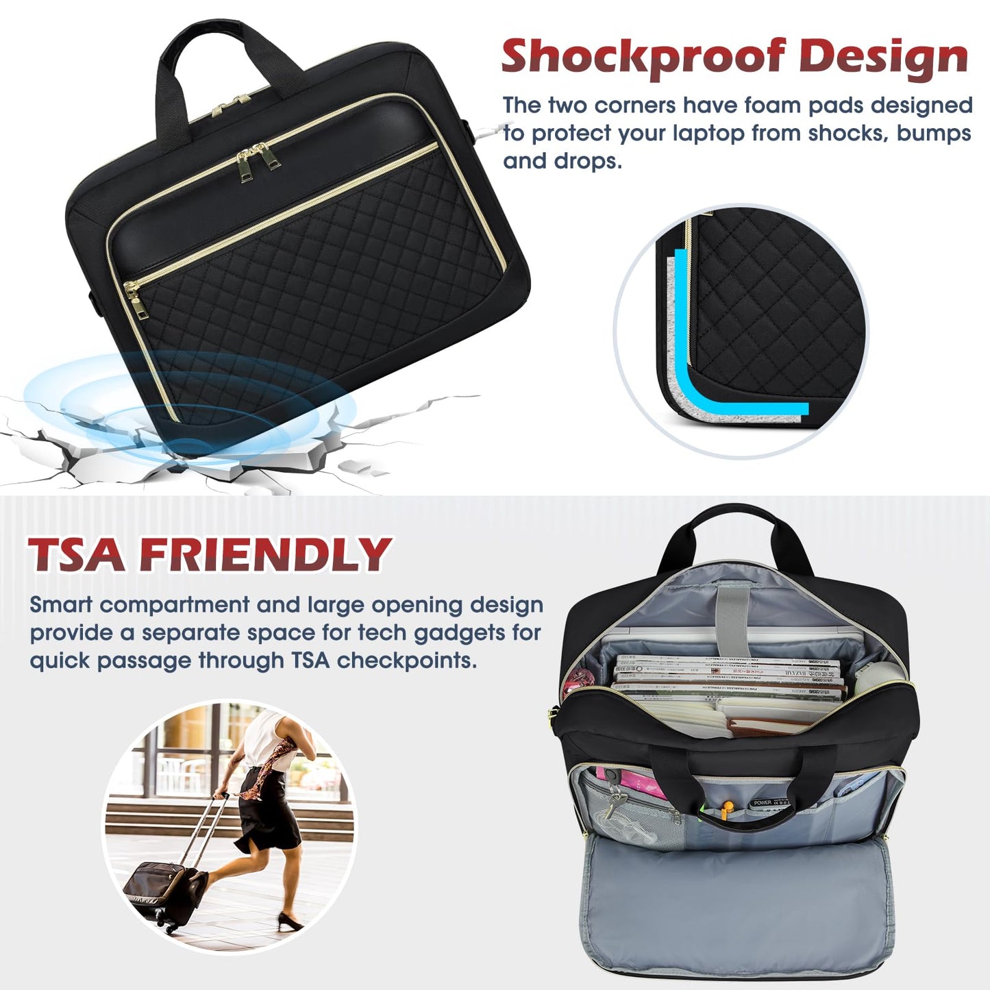 NEWHEY 17.3 Inch Laptop Bag for Women Briefcase Computer Bag Business Notebook Case Waterproof Shoulder Bag Crossbody Bag for Business Black.