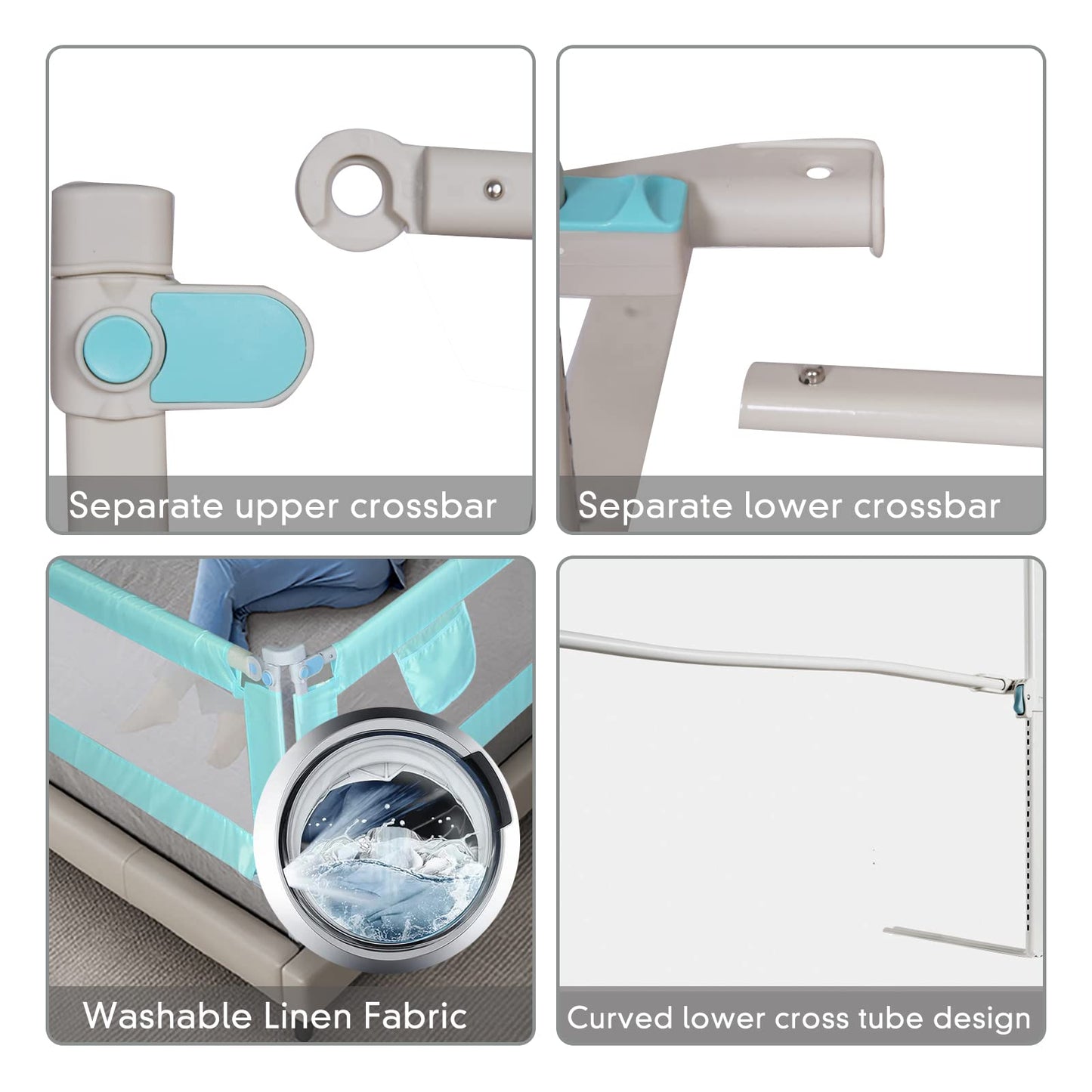 Sinbide bed rail adjustable guardrail for children's bed, baby safety, 100cm high, metal frame, 0-6 years (Gray, 100x180cm)