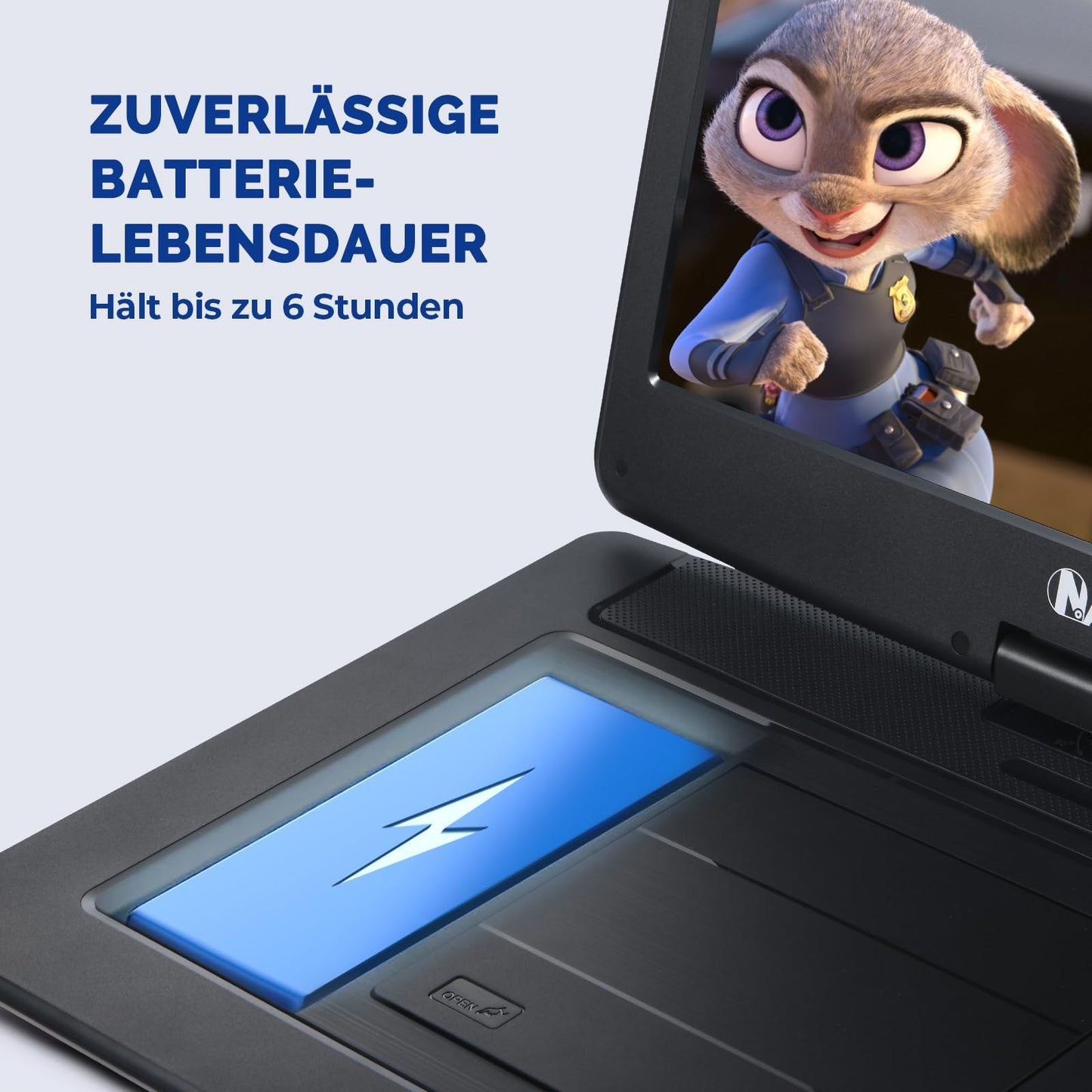 NAVISKAUTO 17.5'' portable DVD player for cars with 15.6 inch HD screen, HDMI input, 6-hour battery, supports USB, SD card, syncs with TV/projector. Perfect for kids.
