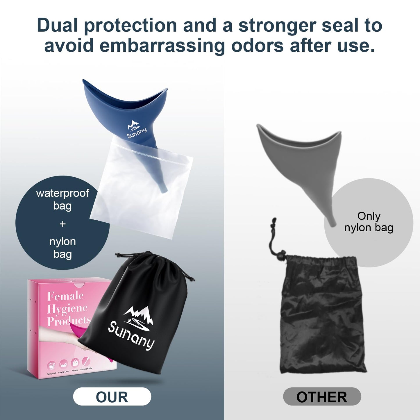 Female urination device, reusable silicone female urinal, women's pee funnel allows women to urinate standing up, is the perfect companion for camping, outdoor, and travel.