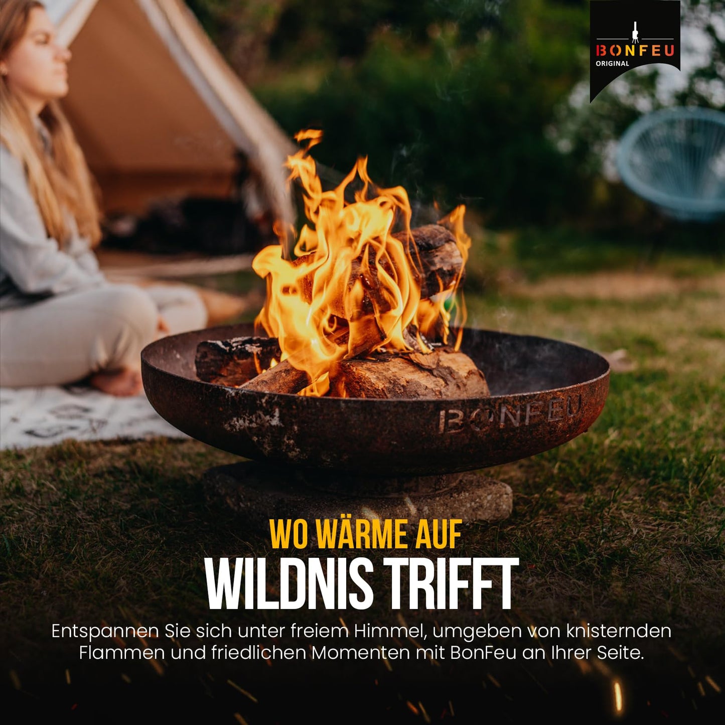 BonFeu BonBowl fire bowl 80 cm - Fire bowls for the garden - Outdoor fire pit - Fire bowl with optional grill grate made of high-quality Corten steel - Fire basket for the garden - 80x80x21 cm.