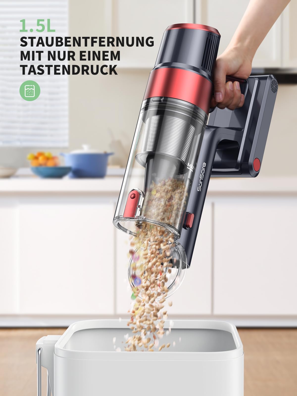 SunSare Cordless Vacuum Cleaner 450W/40000Pa, cordless vacuum with LED display Lightweight Anti-winding, powerful cordless vacuum for floors/carpets/pet hair