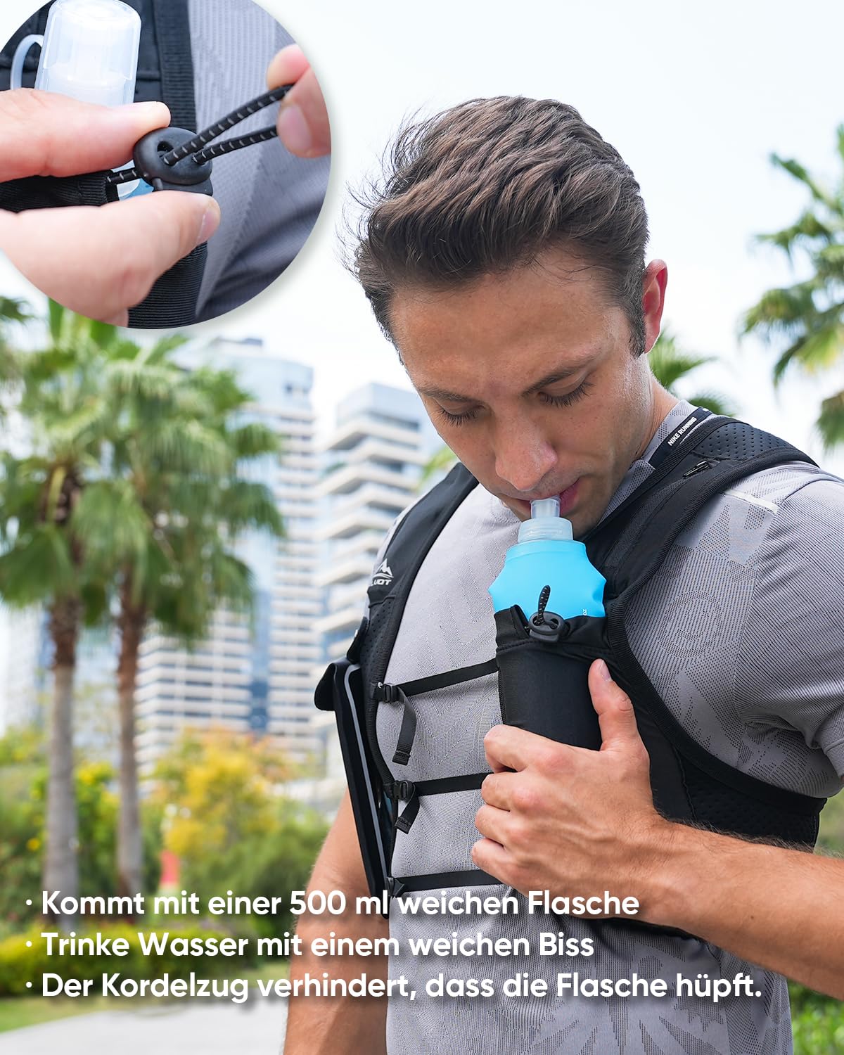 Zelvot running vest for men and women, European original patent, Adjustable chest straps, Hydration vest for running with 500ml water bottle, Reflective hydration pack with phone holder (Pink, XS/S)