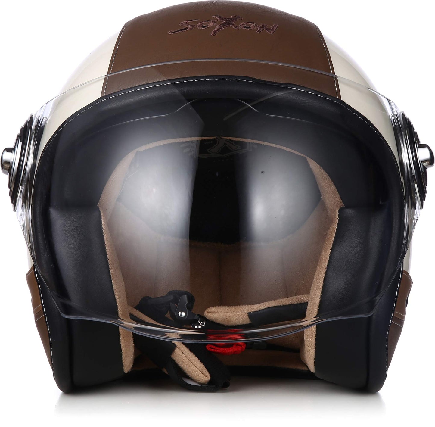SOXON® SP-888 Pro "Urban Cream" · Jet helmet · Motorcycle helmet Scooter helmet Scooter helmet Moped helmet Chopper · ECE 22.05 Sun visor Leather design Quick release SlimShell bag XL (61-62cm)