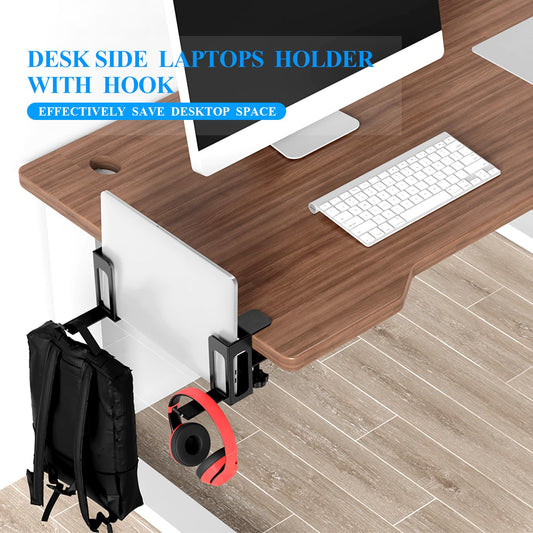 2 Side Hanging Laptop Organizers for Desk, Adjustable Desk Side Storage, Generic Office Desk Side Laptop Holder, Metal Laptop Stand without Drilling (Black)