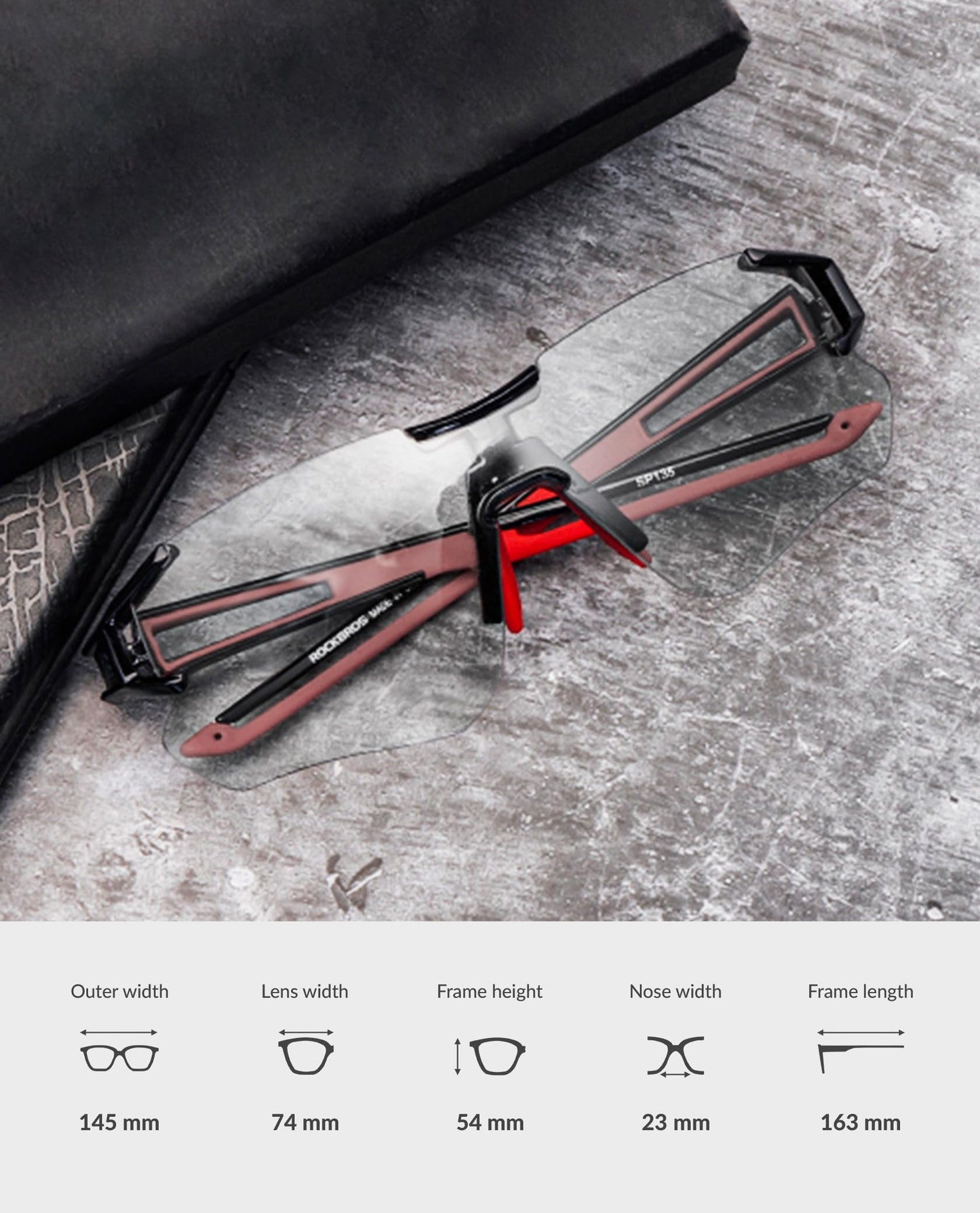 RockBros sunglasses, photochromic, men, bike, cycling, half frame, polarized, sports, mountain biking, fishing, running.