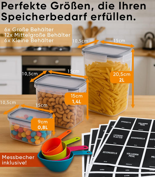 Deco haus® 24-piece set of airtight storage containers with lids - kitchen storage box with lid - kitchen storage containers for pasta, cereals, flour.