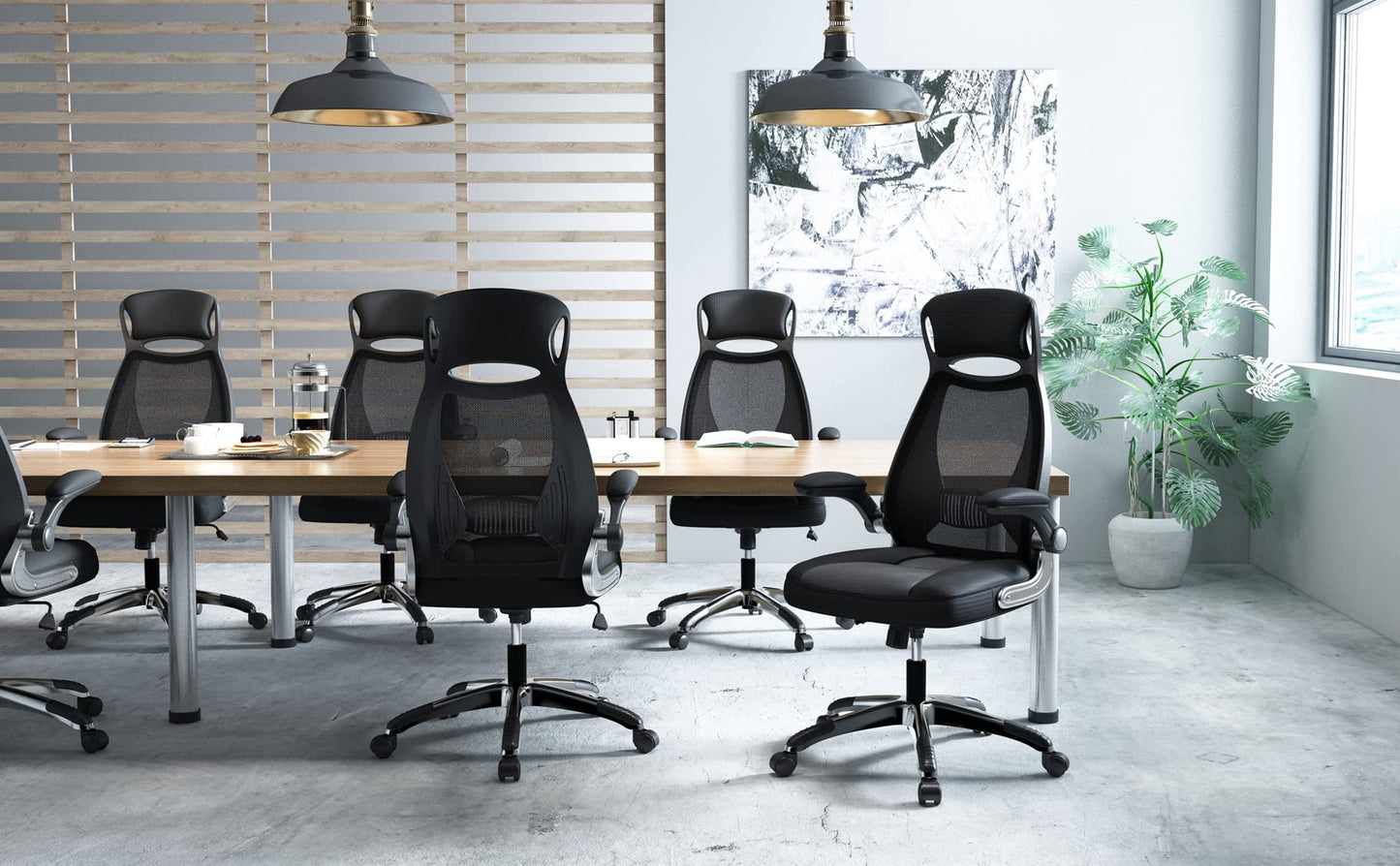 IntimaTe WM Heart Office Chair Ergonomic, Desk Chair with Foldable Armrests, Headrest and Lumbar Support, Mesh Executive Chair with Wheels, Black