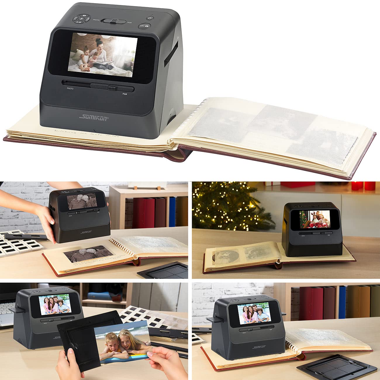 Somikon photo scanner: 3-in-1 photo, slide, and negative scanner with 22 MP and HDMI output, battery (3-in-1 scanner, slide photo scanner, digitizing device)