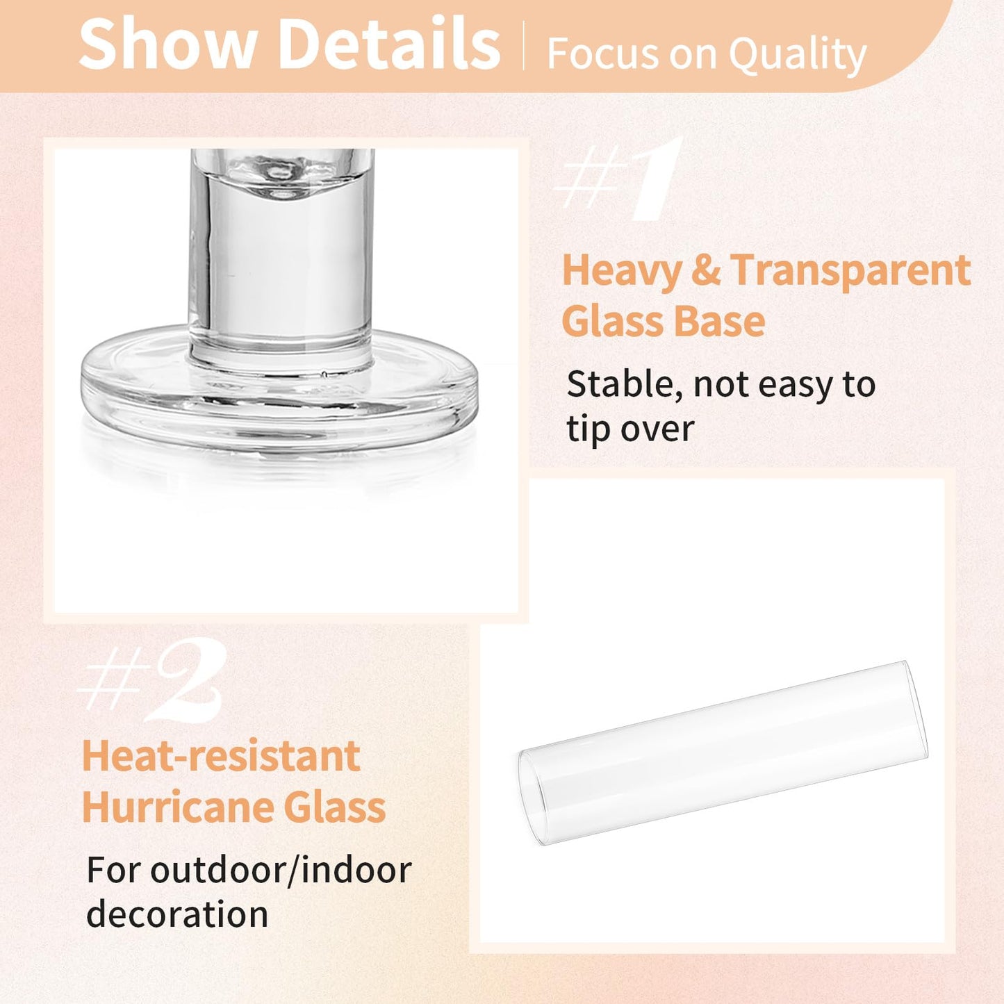 NUPTIO glass cylinder for candles candle holder clear glass - set of 2 candle stands for taper candles taper candle holder tall bottomless cylinder shade wedding party table centerpiece decor