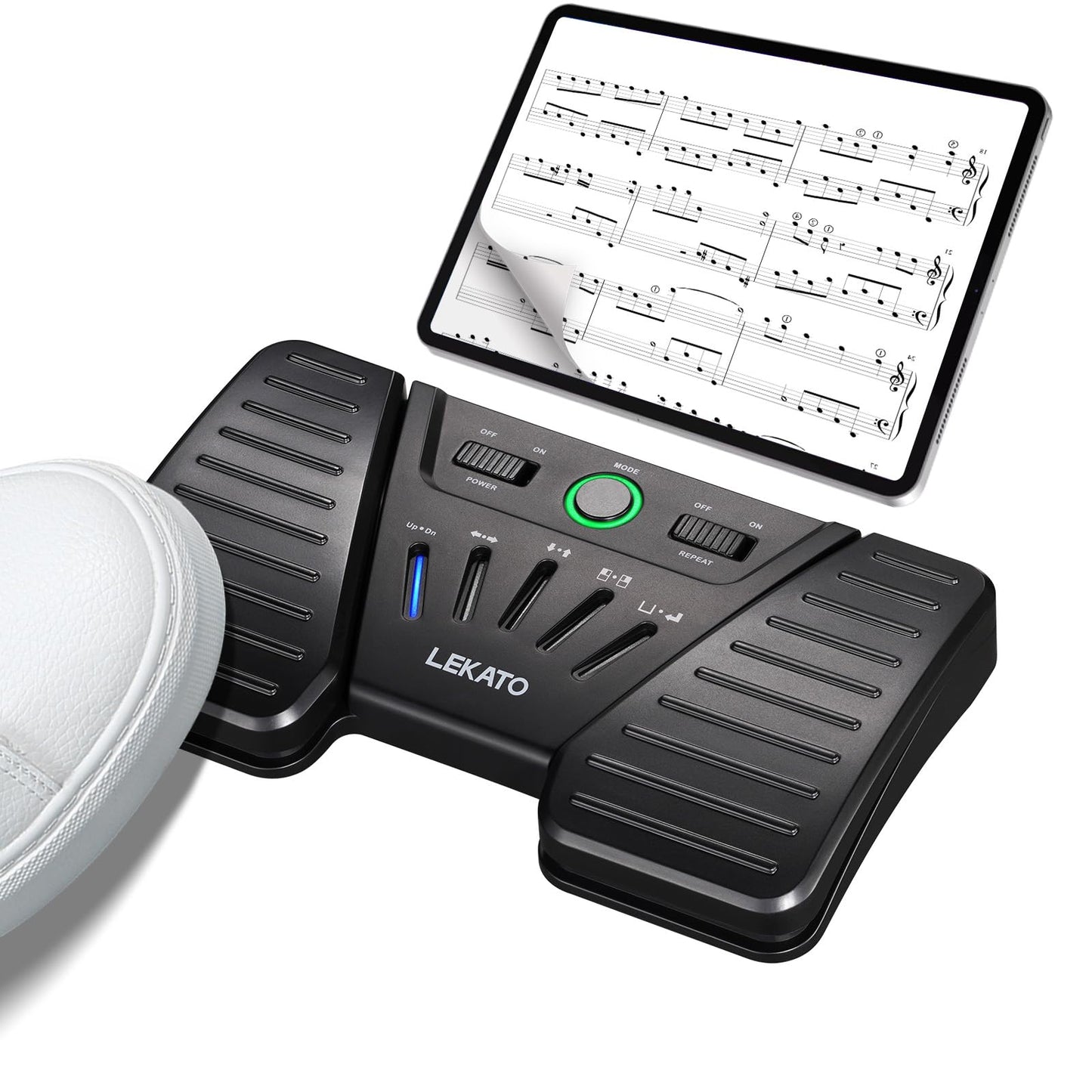 LEKATO Bluetooth Page Turning Pedal, Wireless Page Turner, Rechargeable Page Flipper for Smartphone Tablet Computer, 5 Modes, Wireless Foot Switch for Playing Instruments or Prompting