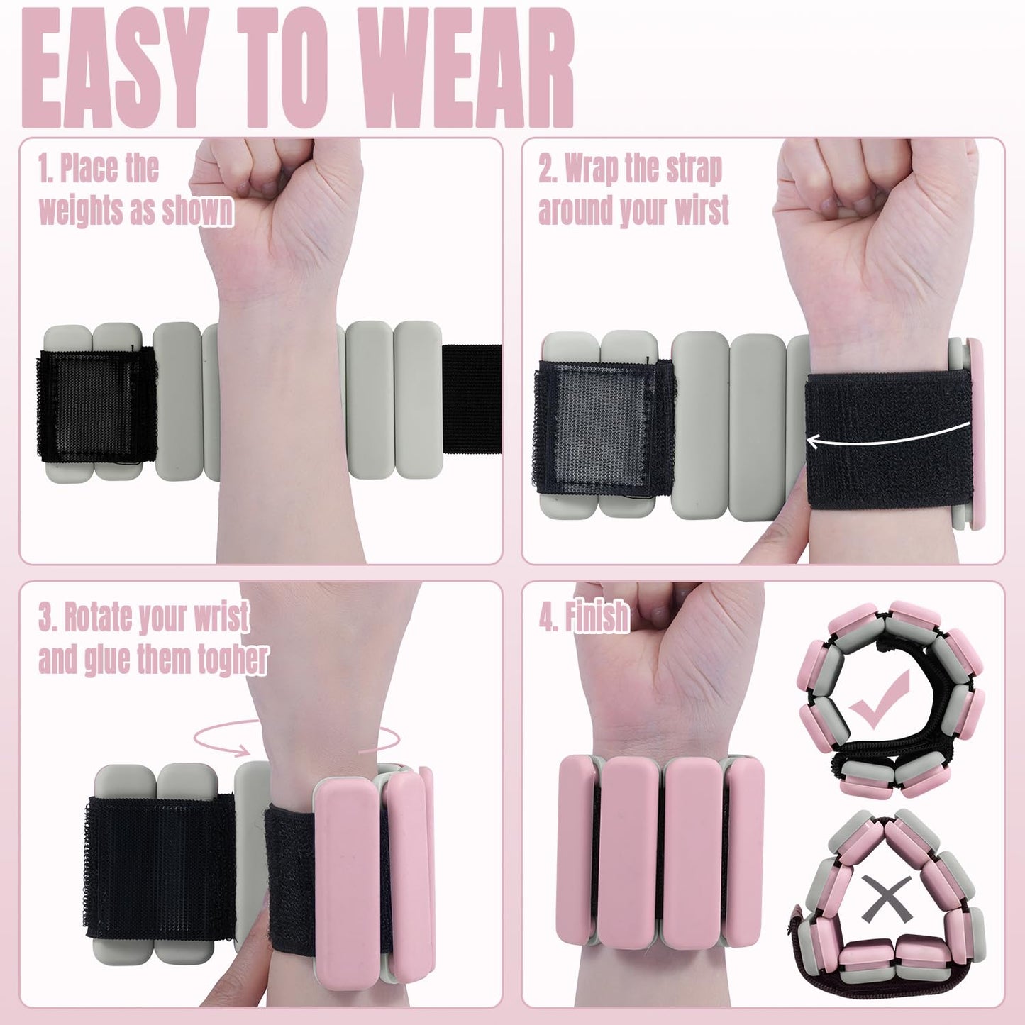 Sportneer Portable Weighted Ankle Straps - 2-pack (0.5 kg & 1 kg each) for men and women, ankle weight set for yoga, dance, aerobic, running, walking (Pink)