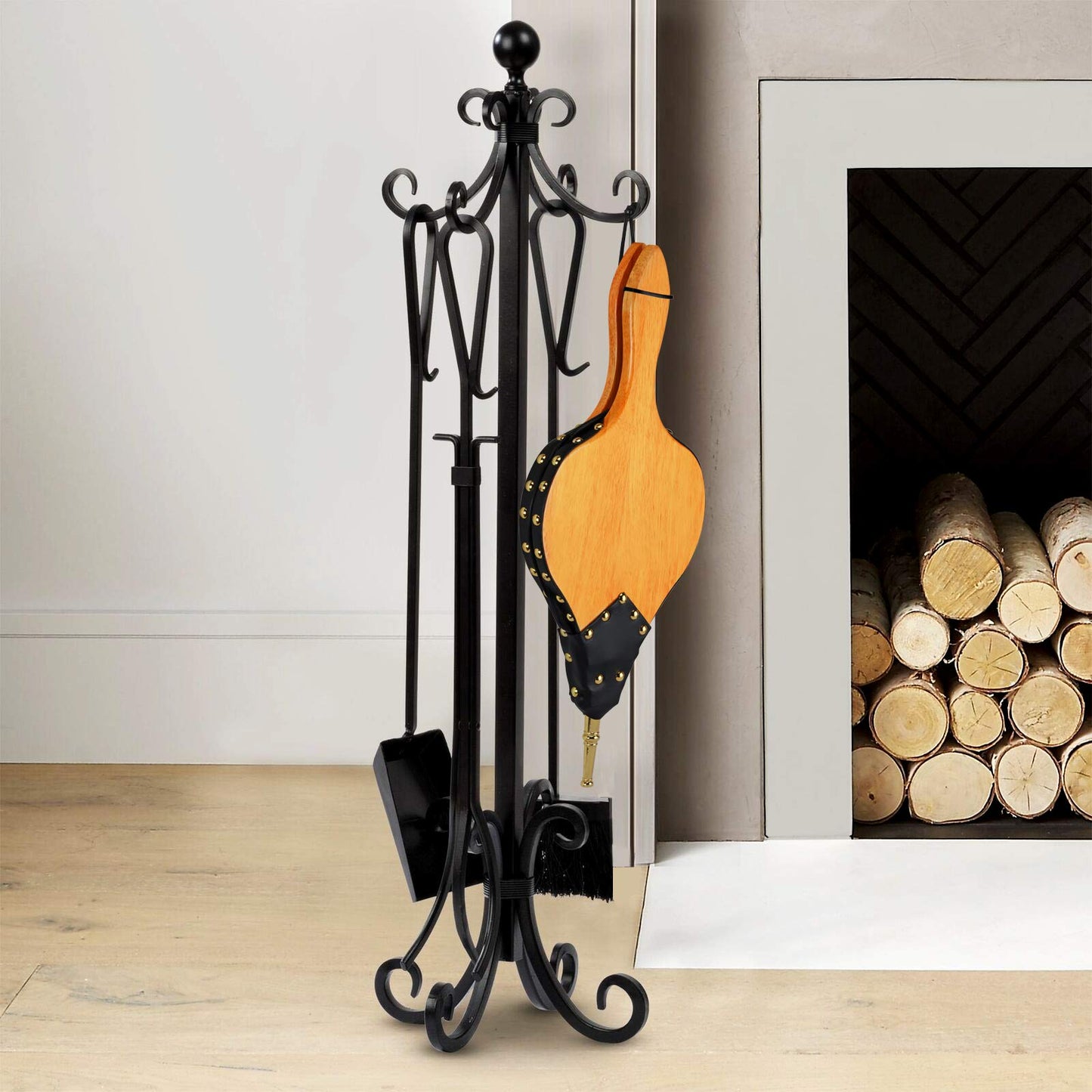 TJ.MOREE Large Bellows, Fireplace Bellows for Indoor Use 48x20cm, Large Wood Fire Blower with Hanging Strap, Long Handle, Metal Nozzle, Great Tool for Fireplace, Fire Pit, Wood Stove, BBQ.