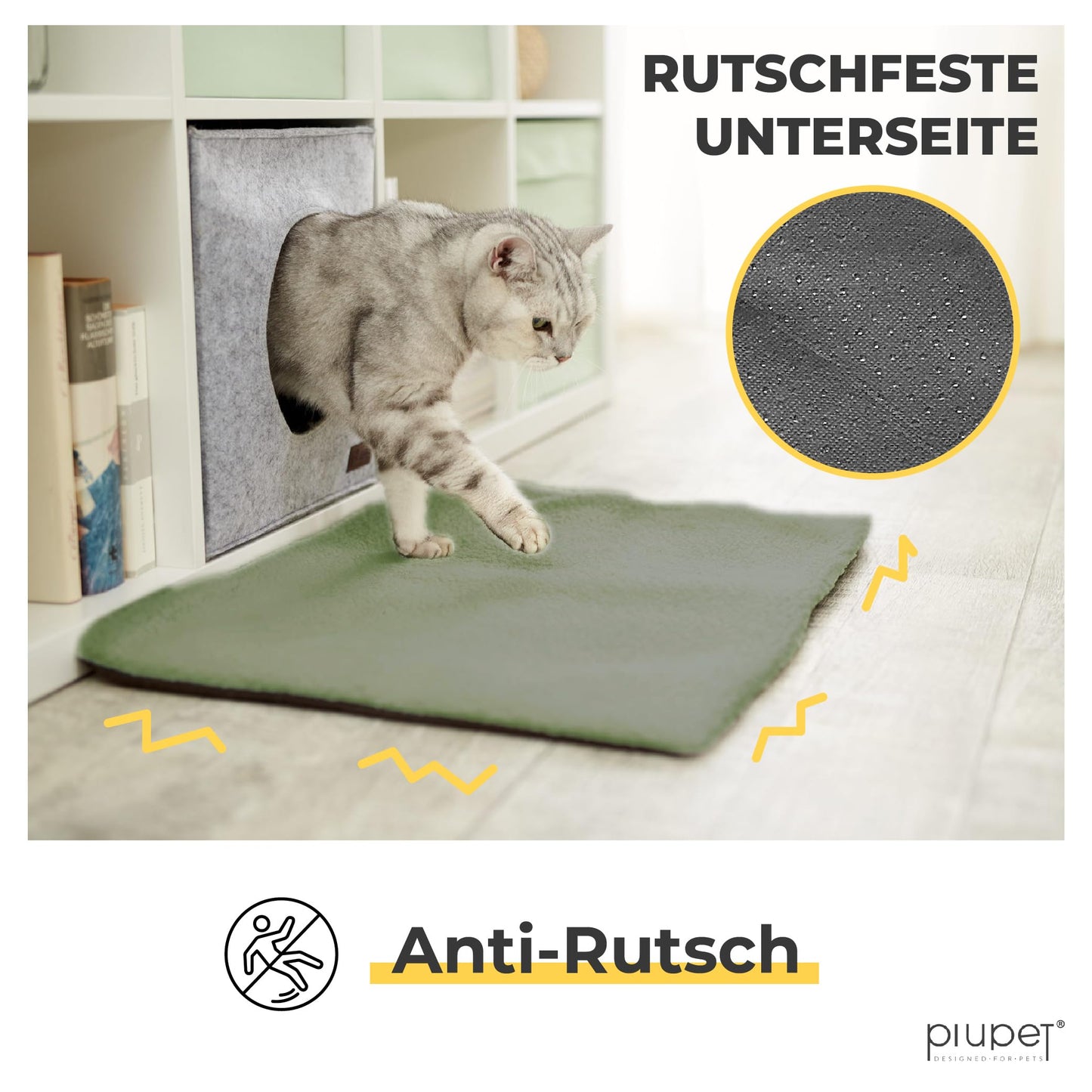 PiuPet® Self-Heating Cat Blanket I 60x45cm I Heating Blanket without Electricity I Cat Warming Blanket I Heating Blanket for Cats without Electricity I Cat Blankets I Cat Beds I (For Cats, Green)