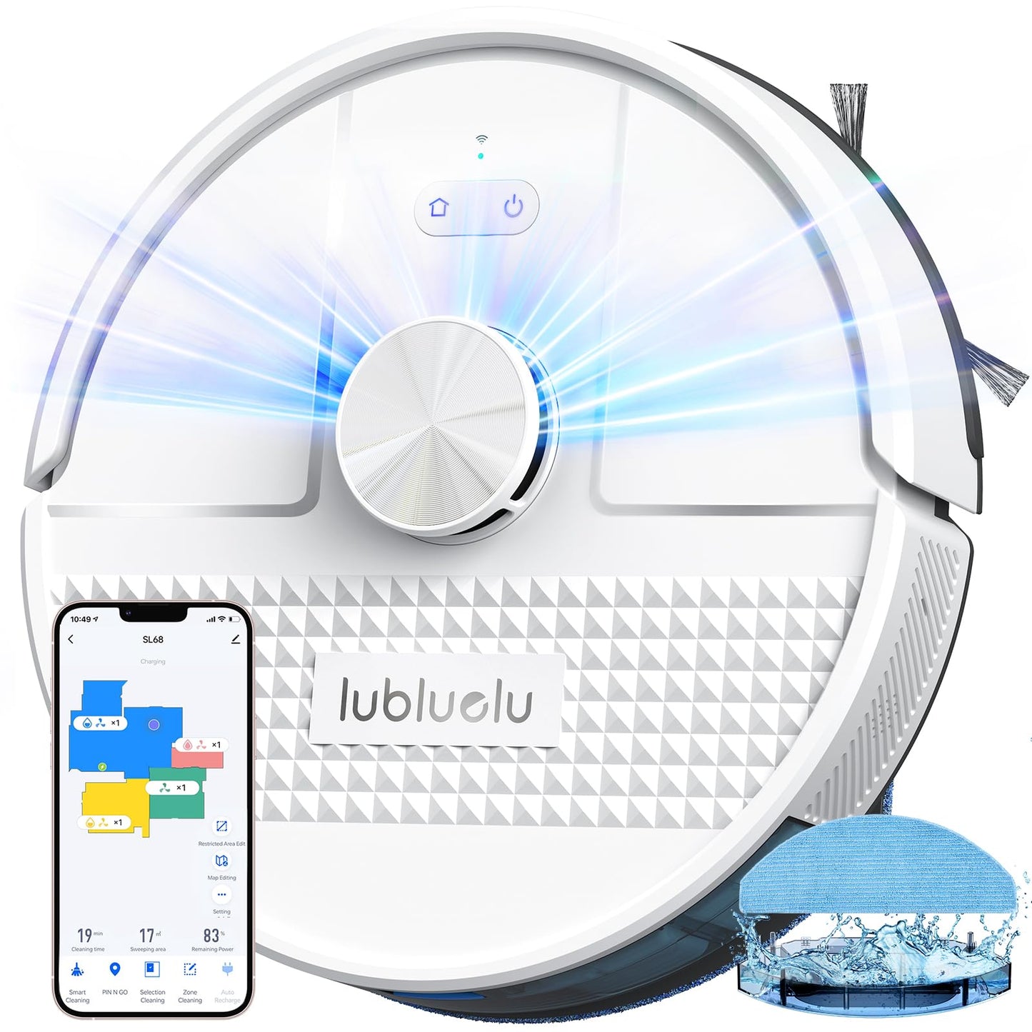 Lubluelu 3-in-1 robot vacuum with mopping function, 4500Pa suction power, laser navigation, anti-blocking technology, 150 min runtime, APP control, 24 No-Go zones (White)