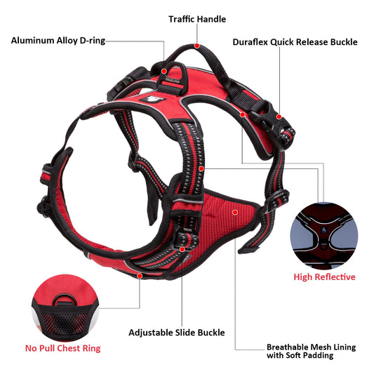 Truelove Dog Harness TLH5651 prevents pulling, reflective seams ensure visibility at night, perfect for outdoor adventures (L, Black)