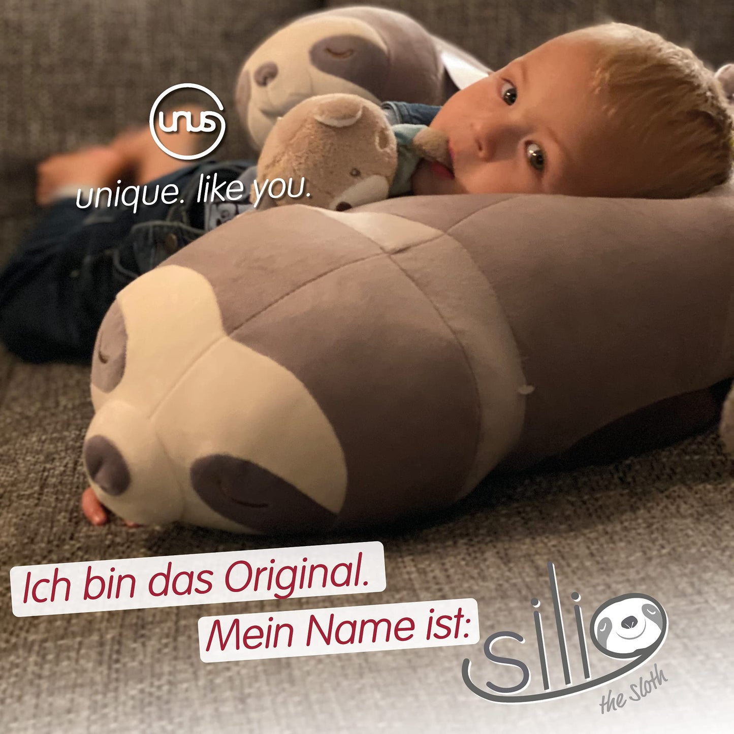 UNUS Sloth Plush Toy Pillow, 50 cm, Gray, Side Sleeper Pillow soft and fluffy, Nursing Pillow, Pregnancy Pillow