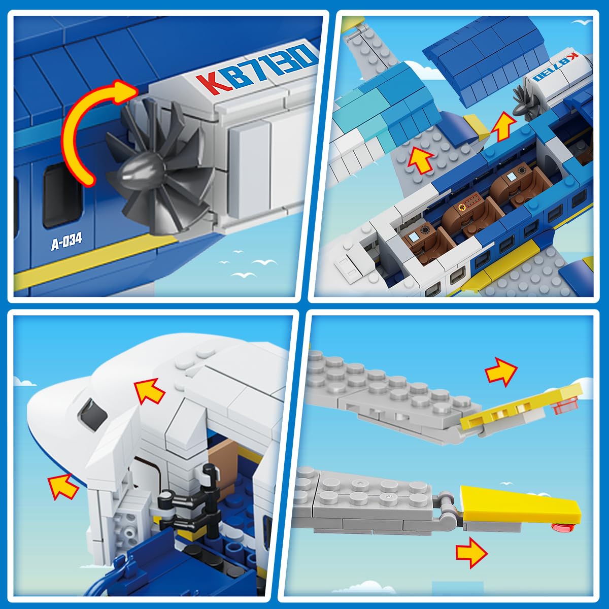 CUBIMANA City Passenger Plane Building Set, 3 IN 1 airplane building set with terminal, radar tower, luggage cart. Aircraft model building blocks toy gift for boys, girls, kids 6, 7, 8, 9+ years old.